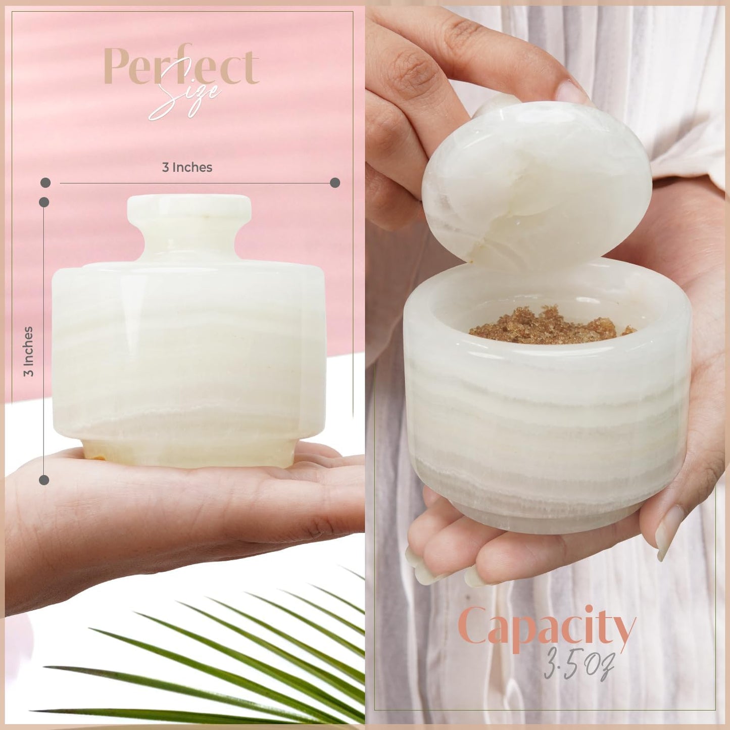 Marble Salt Cellar 3 Inch White Onyx Salt Holder With Lid for Spice Jar & Stone Salt Container, Modern Sugar Bowl