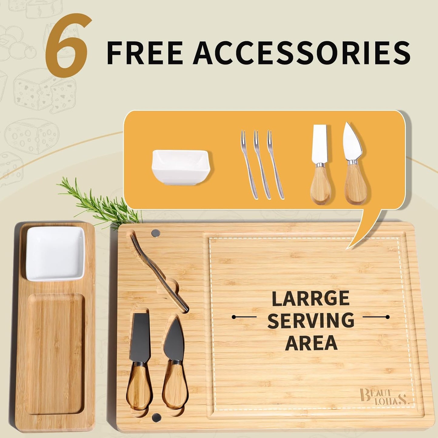 Charcuterie Boards Bamboo Cheese Board with Knife Set, Serving Tray, Gifts for Women, Housewarming Gifts for New Home, Wedding Gift for Couples 2025 (With 1 Bowl)