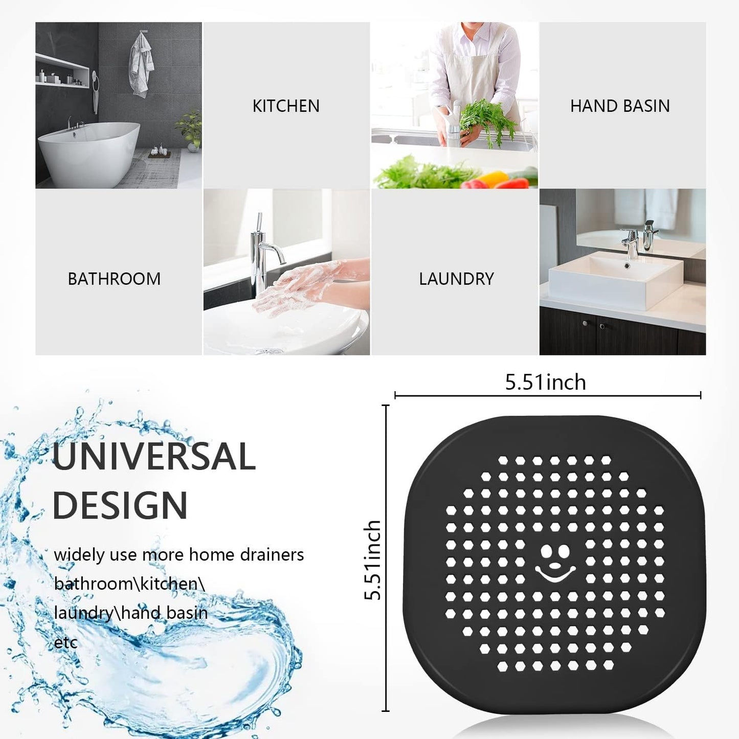 2 Pack Drain Hair Catcher Silicone Drain Cover Sink Drain Strainer Hair Stopper for Shower Kitchen Bathroom Tub Pure White