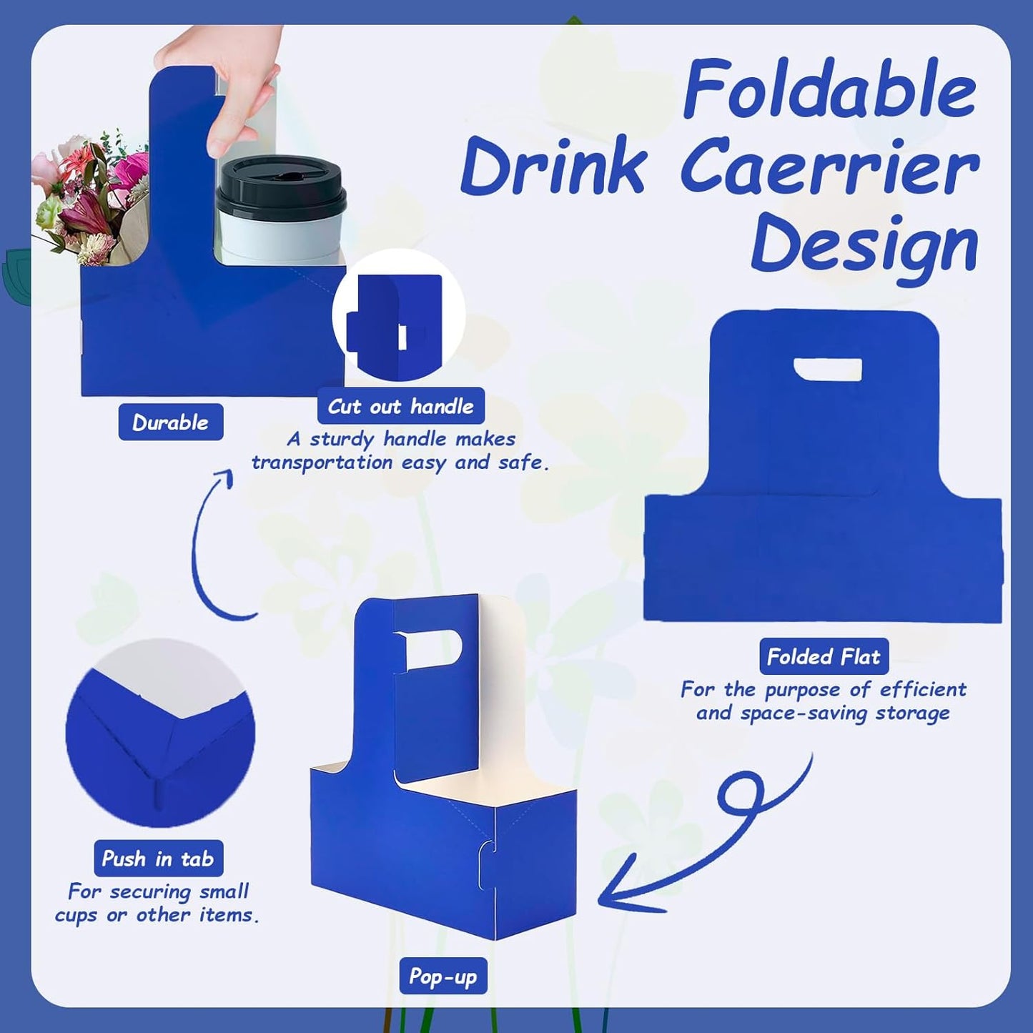 10 Pack 2 Cup Disposable Drink Carrier with Handle Paperboard Coffee Cup Holder Portable for Hot Cold Drinks Food Delivery Services with Heart Card for Teacher Appreciation Week Mother's Day