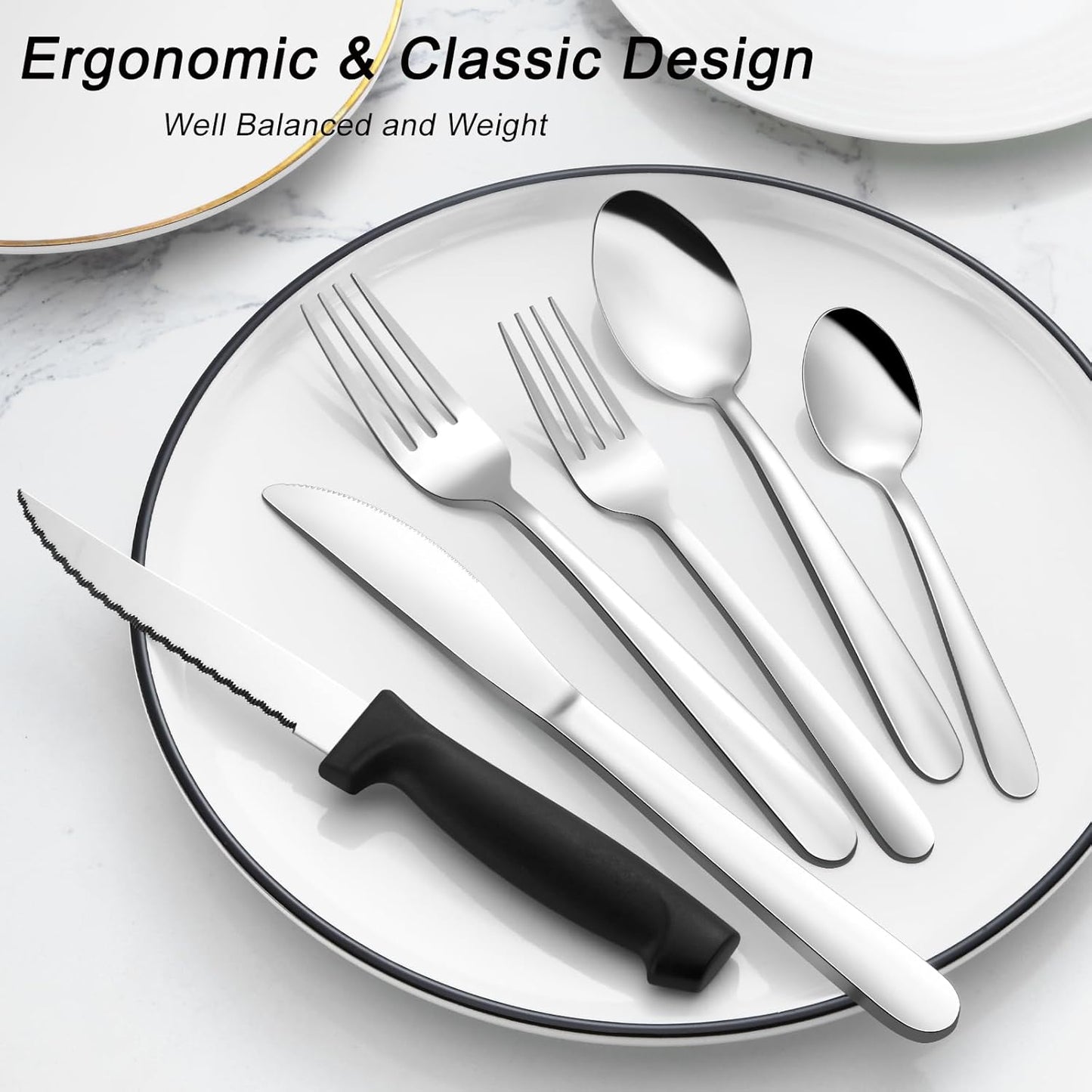 Pleafind 48-Pieces Silverware Set for 8, Flatware Set with Steak Knives, Stainless Steel Cutlery Set, Include Forks Spoons and Knives Set, Dishwasher Safe Utensil Sets for Home Restaurant