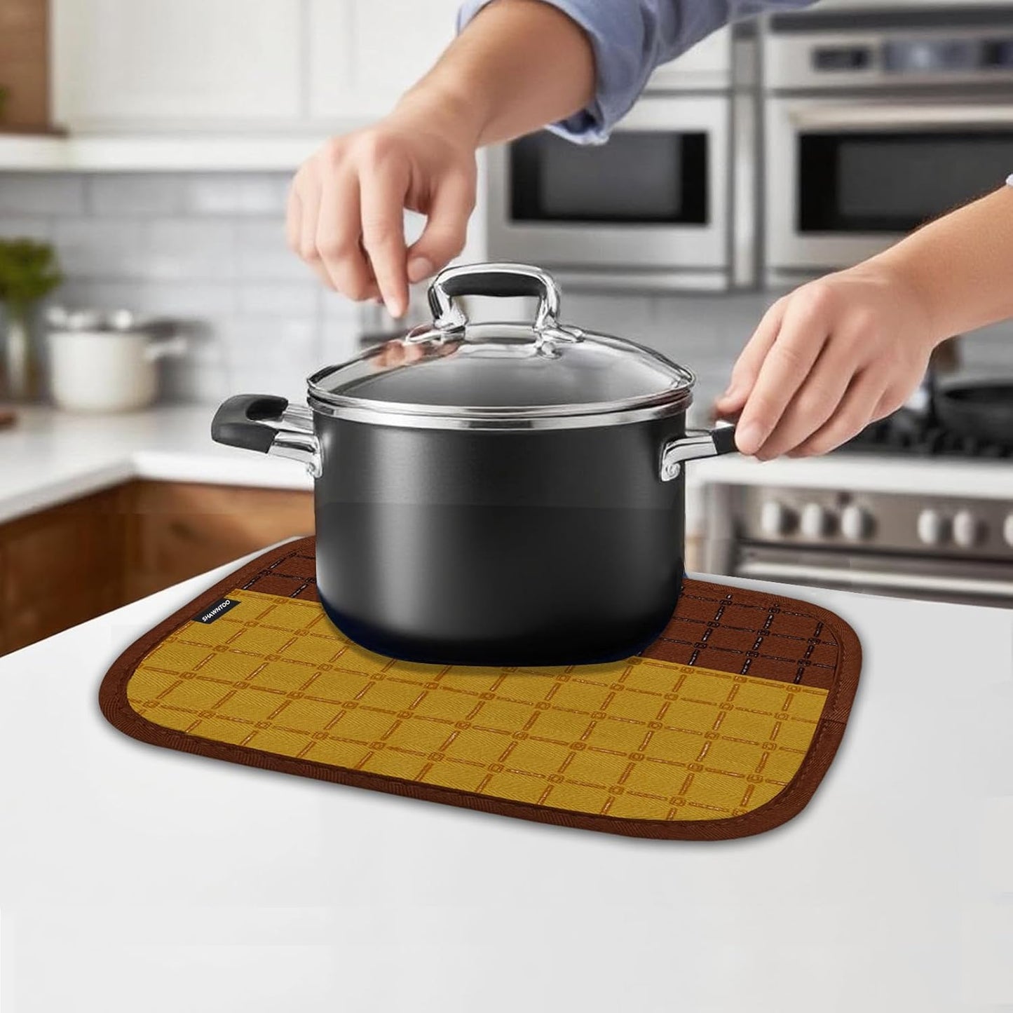 Oven Mitts and Pot Holders Sets 6pcs, Kitchen Oven Glove,High Heat Resistant 550 Degree Extra Long Oven Mitts and Potholders with Non-Slip Silicone Surface for Home Essentials (Grey) (Butter Yellow)