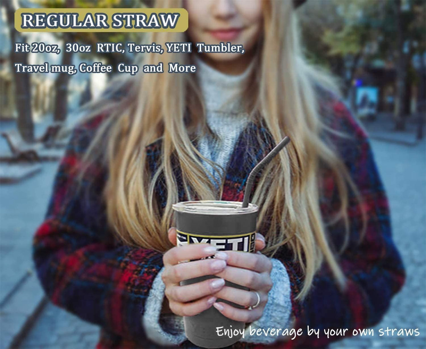 Walfos Reusable Silicone Straws -10.5 Inch Flexible Drinking Bendy straws for Smoothies/20 & 30 oz Tumblers, BPA Free (6 pcs Wide + 1 Cleaning Brushes )