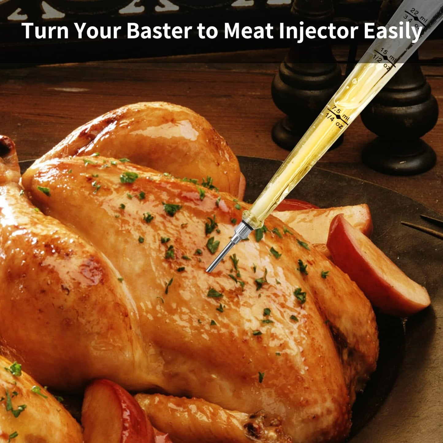 Turkey Baster Food Grade for Cooking & Basting, Detachable Round Bulb, Baster Cooking Good for Meat Poultry Beef Chicken, with Cleaning brush, inject needle, Basting brush