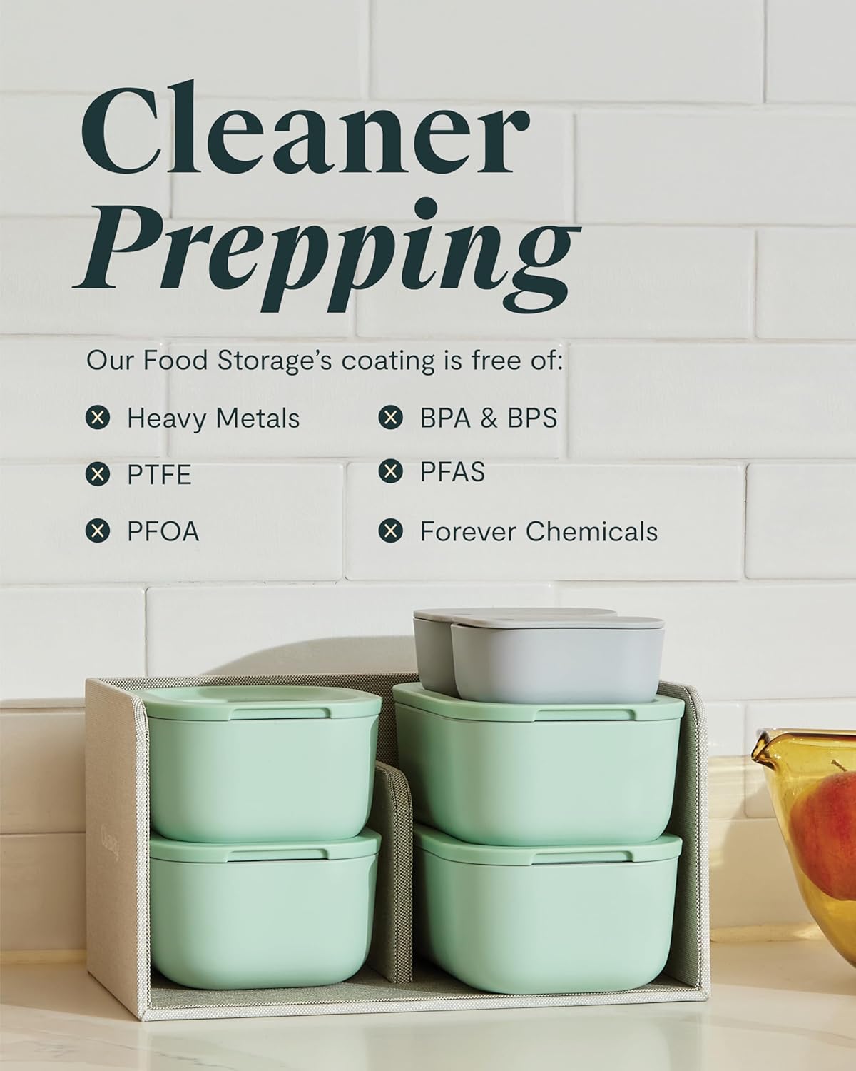 Caraway Mini Food Storage 11pc Set - Glass Storage Containers for Food - Non-Toxic Ceramic-Coated Glass - Air Release Technology - Compact & Stackable Design - Gray