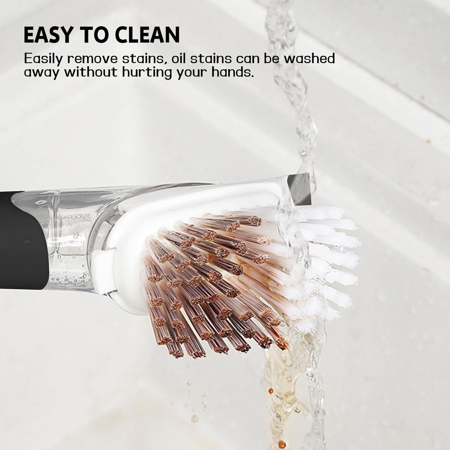 SetSail Dish Brush, Dish Cleaning Brush with Stainless Steel Handle and Replace Head Kitchen Dish Scrub Brush with Soap Dispenser for Pot Sink Pan Cleaning, Black