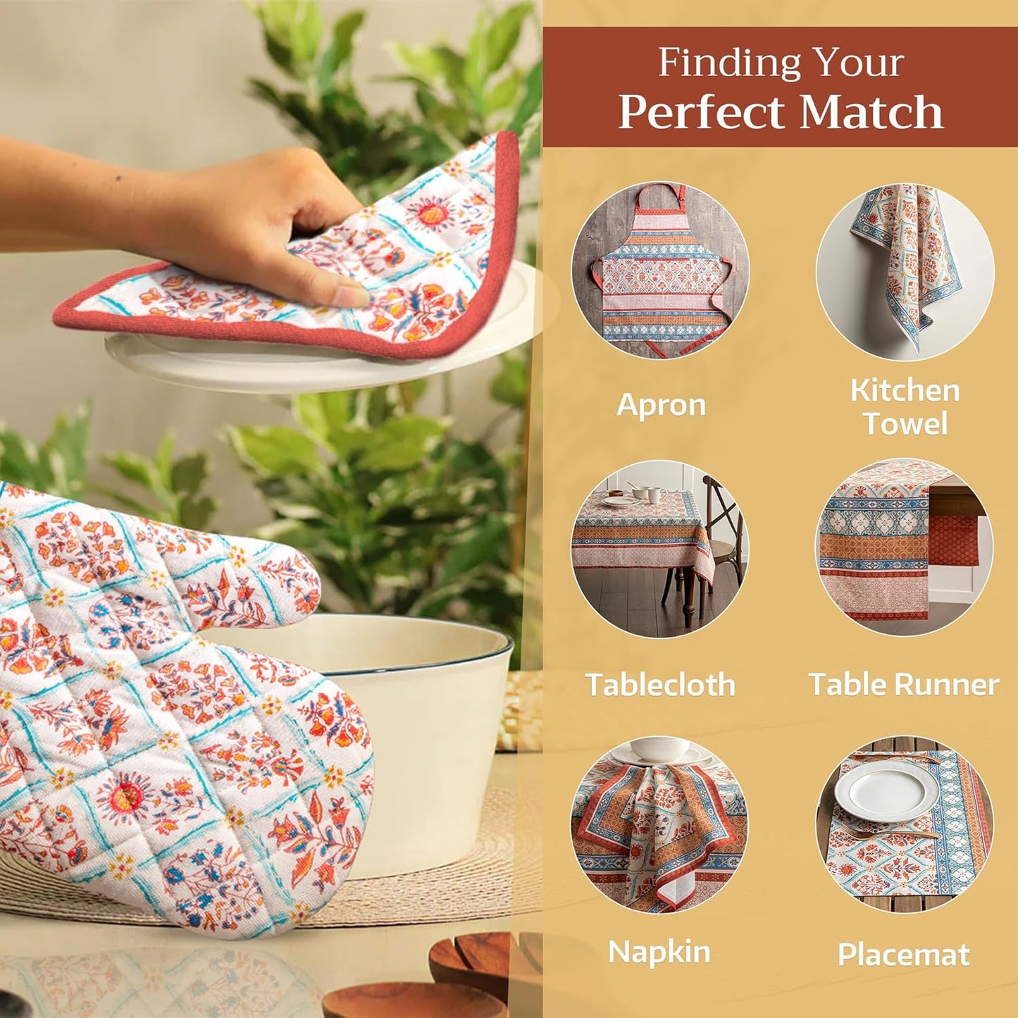 Maison d' Hermine Oven Gloves 100% Cotton Oven Mitt 7" x 13" with Loop Heat Resistant, BBQ, Cooking Gloves, Baking, Grilling, Kitchen, Handling Hot Pans (Pack of 1, Cachemire)