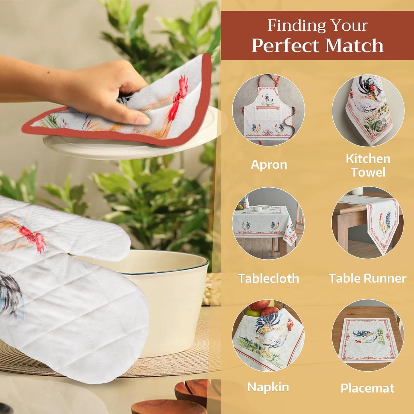 Maison d'Hermine Oven Gloves 100% Cotton Oven Mitt 7" x 13" with Loop Heat Resistant, BBQ, Cooking Gloves, Baking, Grilling, Kitchen, Handling Hot Pans Spring/Summer (Pack of 1, Campagne)