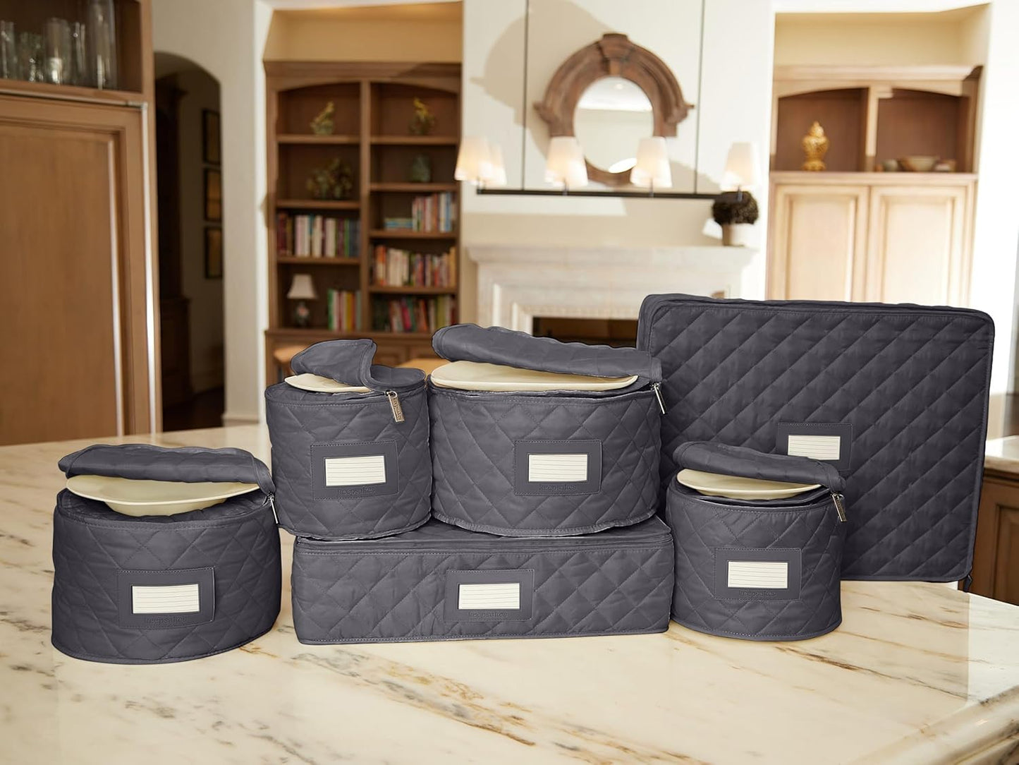 Covermates Keepsakes - Dish Storage Set - Padded Protection - ID Window - Stain Resistant - Machine Washable - China Storage, Slate