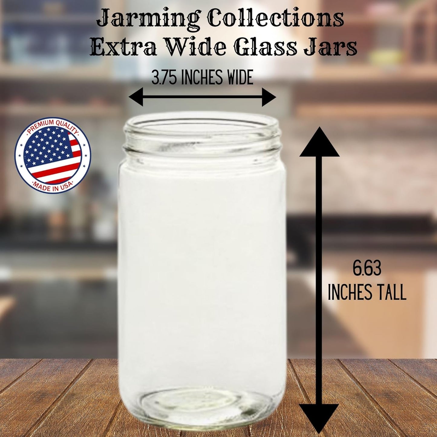 JARMING COLLECTIONS Mason Jars 32 Oz Extra Wide Mouth Glass Jars with Lids - Storage Glass Jars 32 oz with Lids - Quart Container with Lids - Made in the USA (Set of 2)
