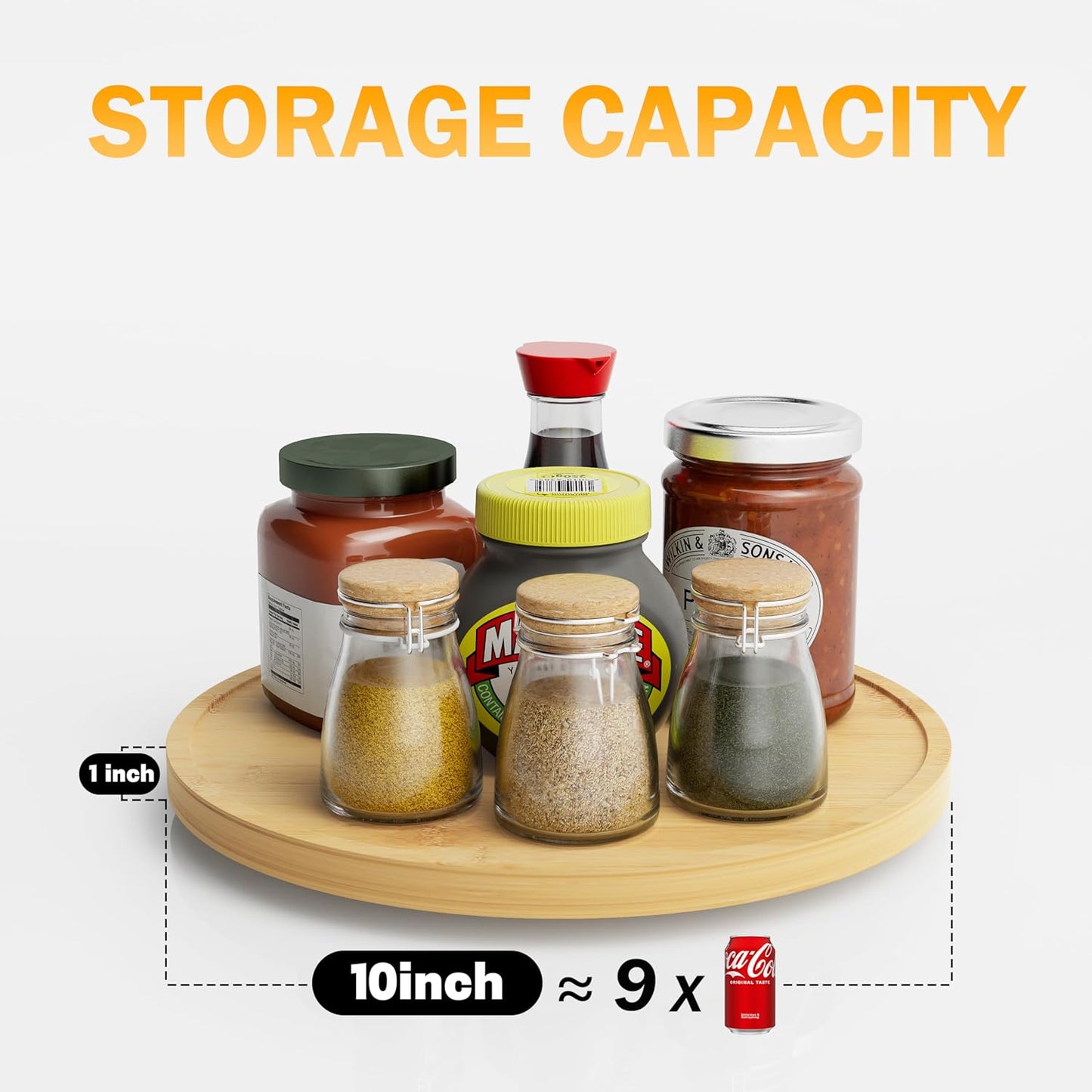 Lazy Susan Organizer Homerays 10 Inch Non-Skid Bamboo Lazy Susan for Kitchen Rotating Spice Rack for Kitchen Cabinet, Wood Turntable for Kitchen Countertop Organizer