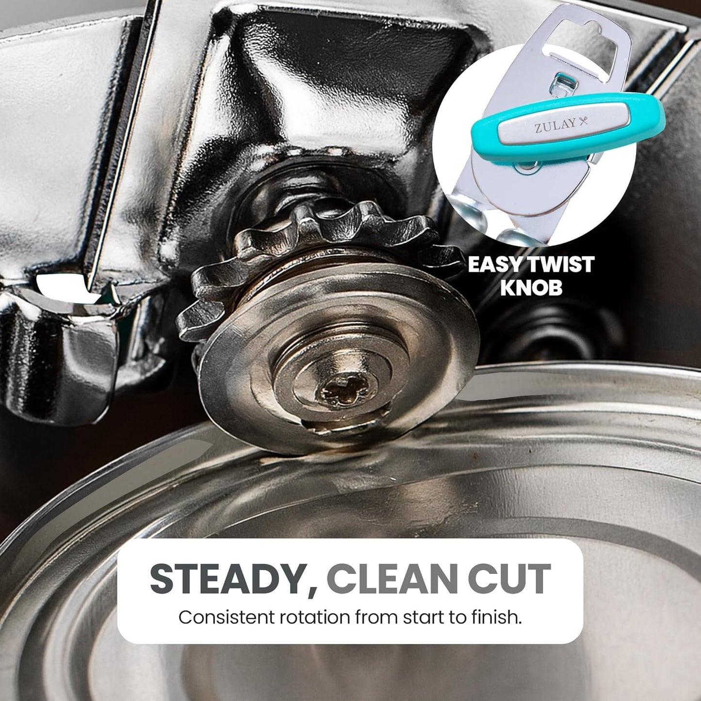 Zulay Kitchen Heavy Duty Stainless Steel Can Opener Manual with Bottle Opener - Rust Proof Manual Can Opener With Turn Knob & Soft Grip Handles