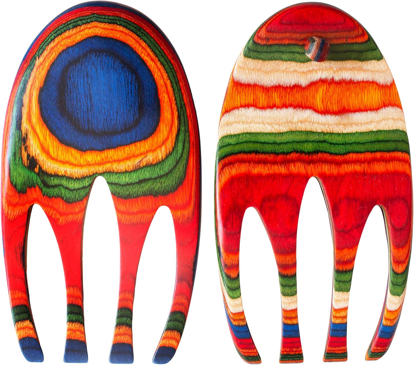 Totally Bamboo Baltique Marrakesh Collection Salad Hands Serving Utensil Set, Colorful Wooden Salad Servers