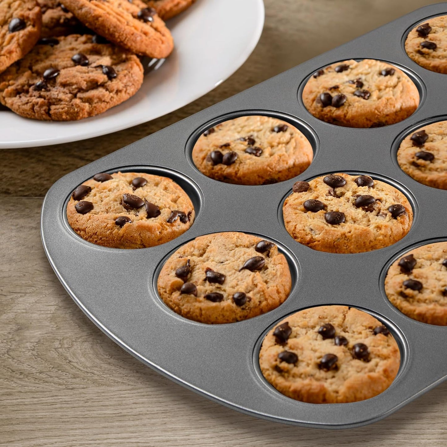 Tiawudi Muffin Top Pan, 12 Cavity Cupcake Pan, 3 Inch Nonstick Bakeware for Eggs, Cornbread, Cookies, Whoopie Pies and Yorkshire Pudding
