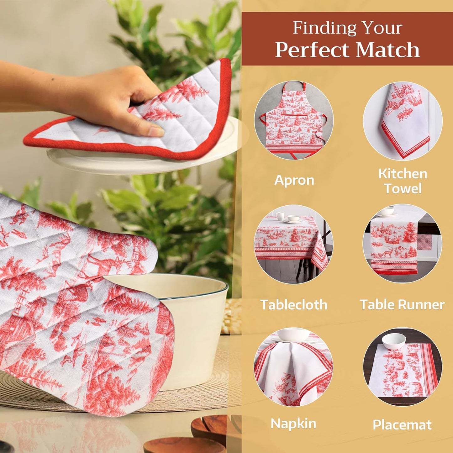 Maison d' Hermine Pot Holders 100% Cotton Heat Resistant Potholders 8" x 8" Hot Pads with Loop BBQ, Cooking, Baking, Grilling, Kitchen, Handling Hot Pans (Pack of 1, Winter Jouy)