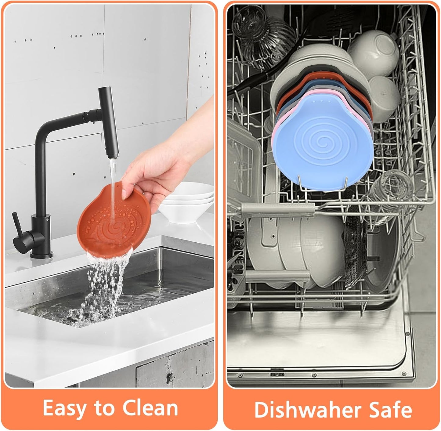 Silicone Spoon Rest for Stove Top - BPA-Free, Heat-Resistant Spoon Holder - Spoon Rest for Kitchen Counter - Large Cooking Utensil Rest for Spoons, Spatulas, Ladles or Tongs - Orange Red