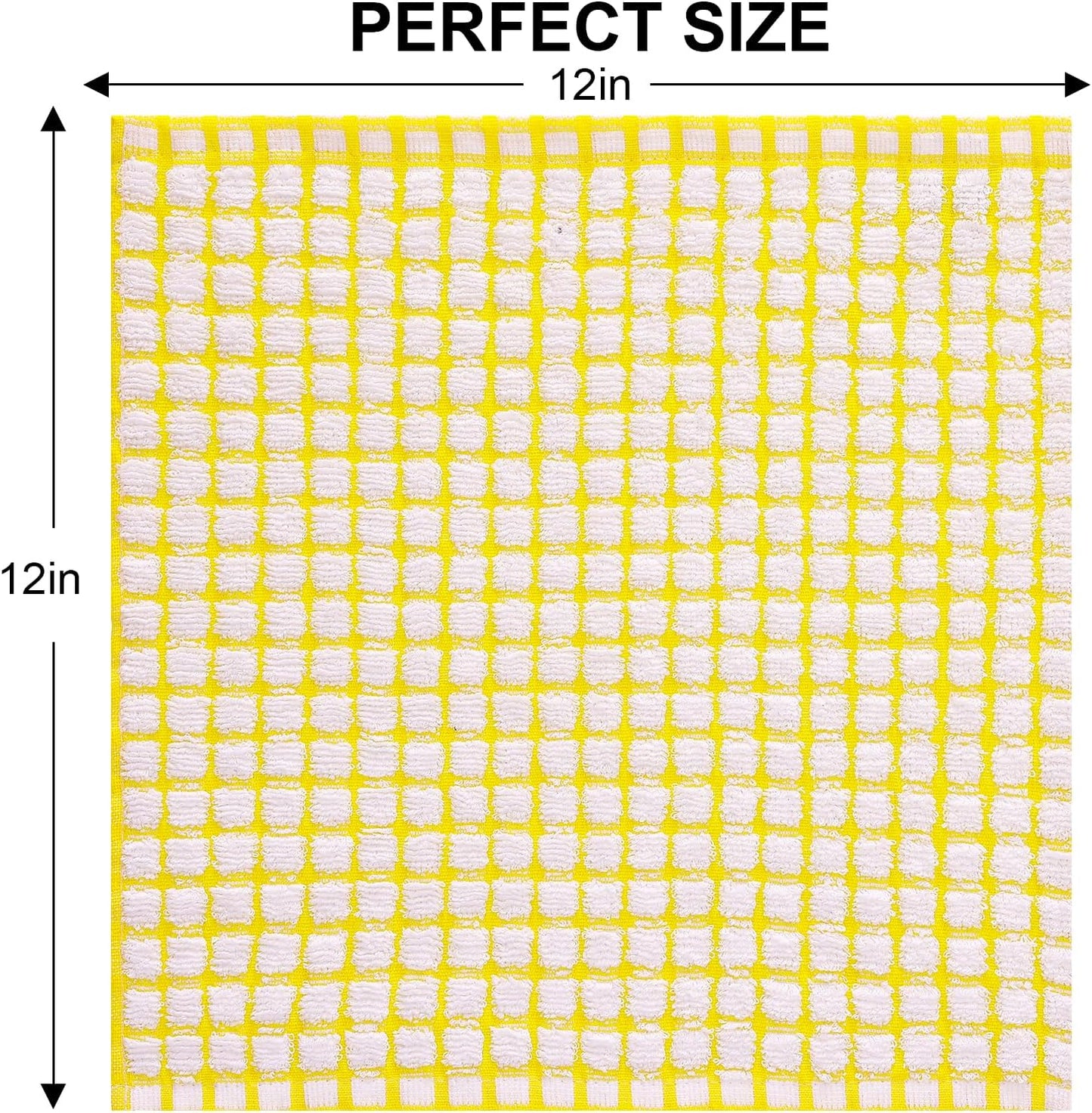 Kitinjoy Cotton 8 Pack Terry Kitchen Dish Cloths, 12 x 12 Inches Super Soft and Absorbent Dish Rags, Quick Drying Dish Towels for Washing Dishes, Yellow