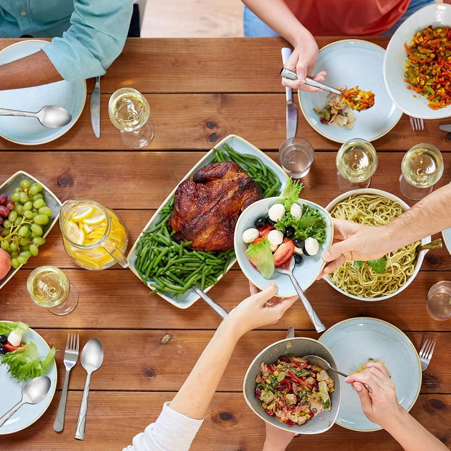 Lasnten 100 Pieces Dinner Spoons Set 7.24 Inches Silverware Bulk Metal Tablespoons Mirror Polished for Home Restaurant Kitchen Dishwasher Safe