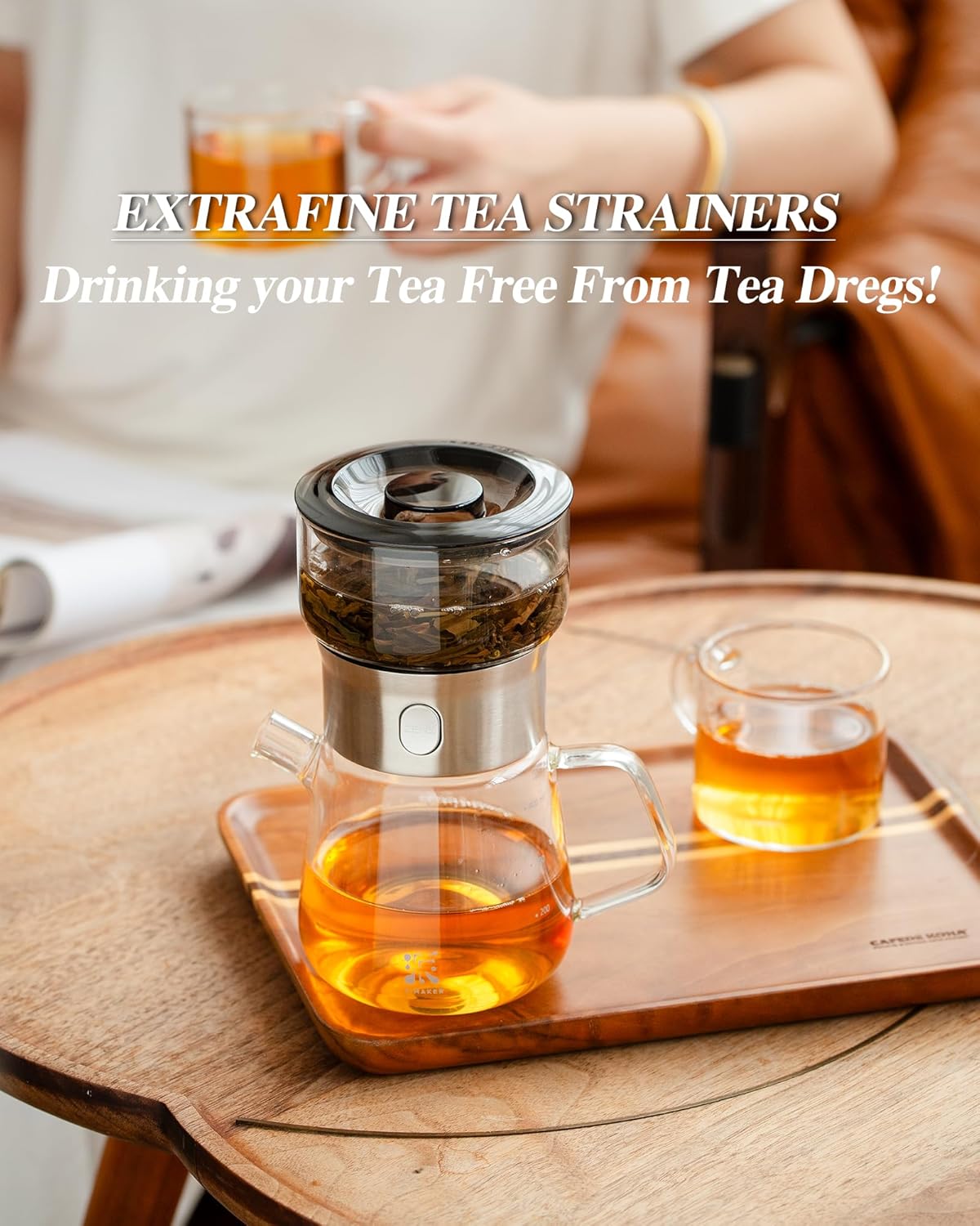 ZENS Modern Glass Tea Infuser Teapot Set, Smart One Touch Tea Maker for Loose Tea Diffusers with 2 Gongfu Cups, Cool Enchanted Tea Pot Alternatives for Black Tea Lovers Gifts-400ml
