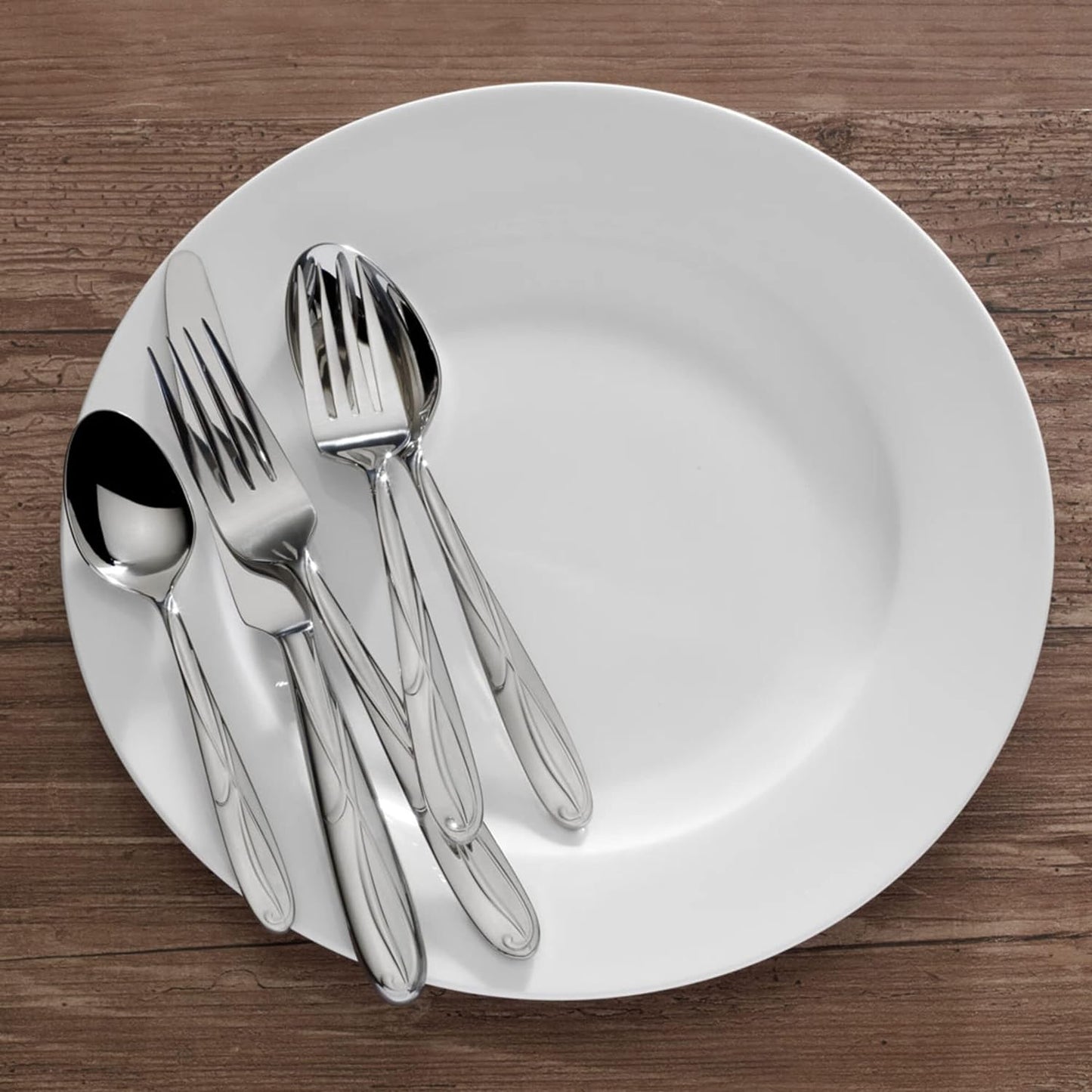 Mikasa Cocoa Blossom 65-Piece Flatware Set for 12, 18/10 Stainless Steel Silverware with Full Service and Serving Utensils, Elegant Floral Design