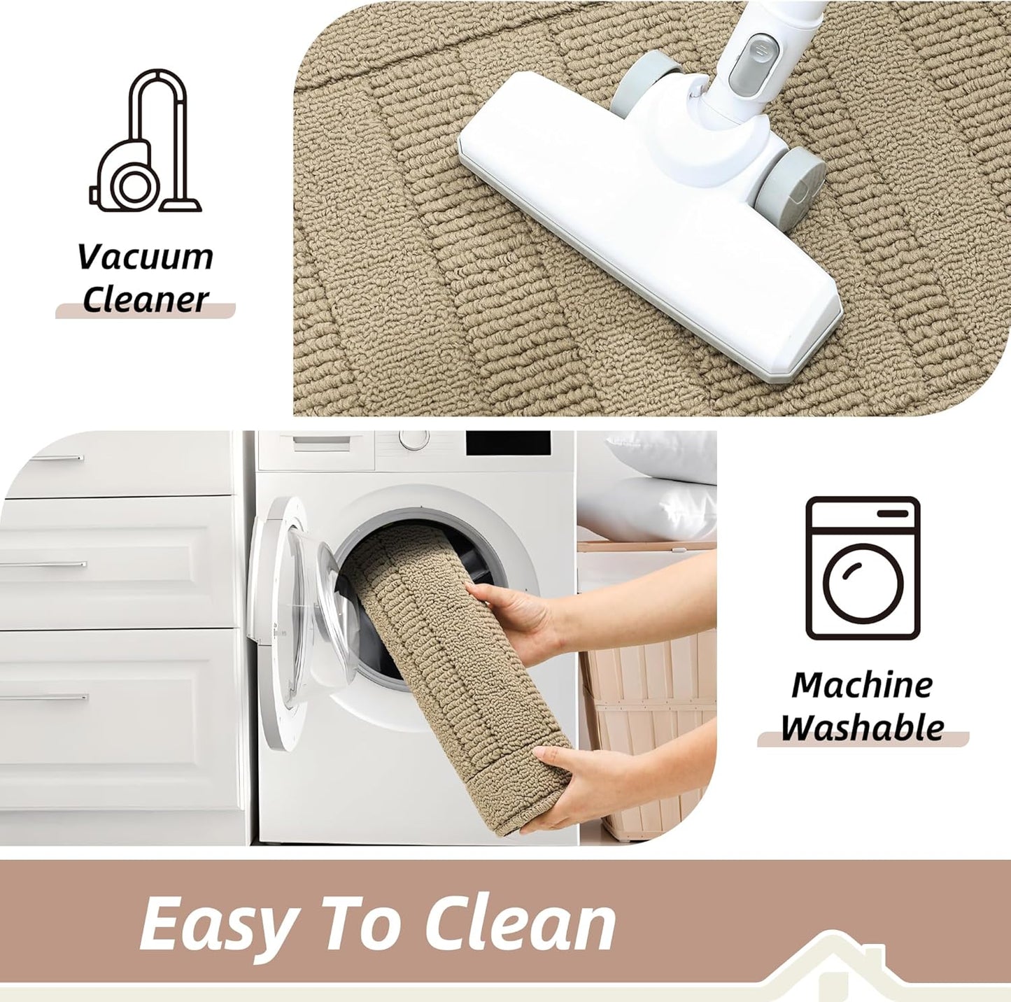 BEQHAUSE 24x36 Inch Kitchen Rug Mat Durable Kitchen Rugs Non-Slip Washable Absorbent Kitchen Mats for Floor Dirt-Resistant Semicircular Kitchen Mat (Beige)