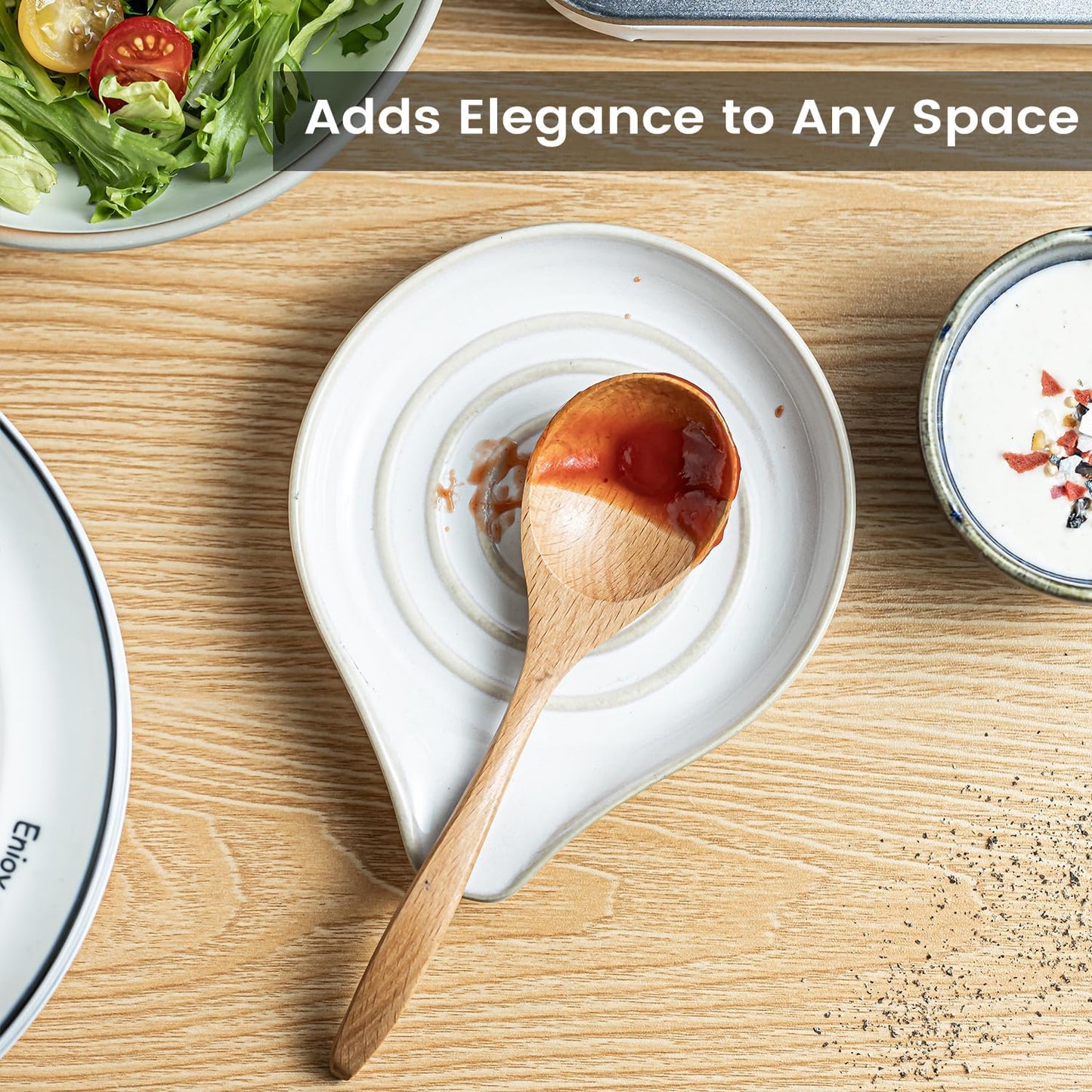 LAUCHUH Spoon Rest for Stove Top, Ceramic Spoon Holder Large Spault Rest for Kitchen Counter Coffee Spoon Holder Cooking Utensil Rest Modern Farmhouse Kitchen Décor for Christmas, Cream, 5 Inch