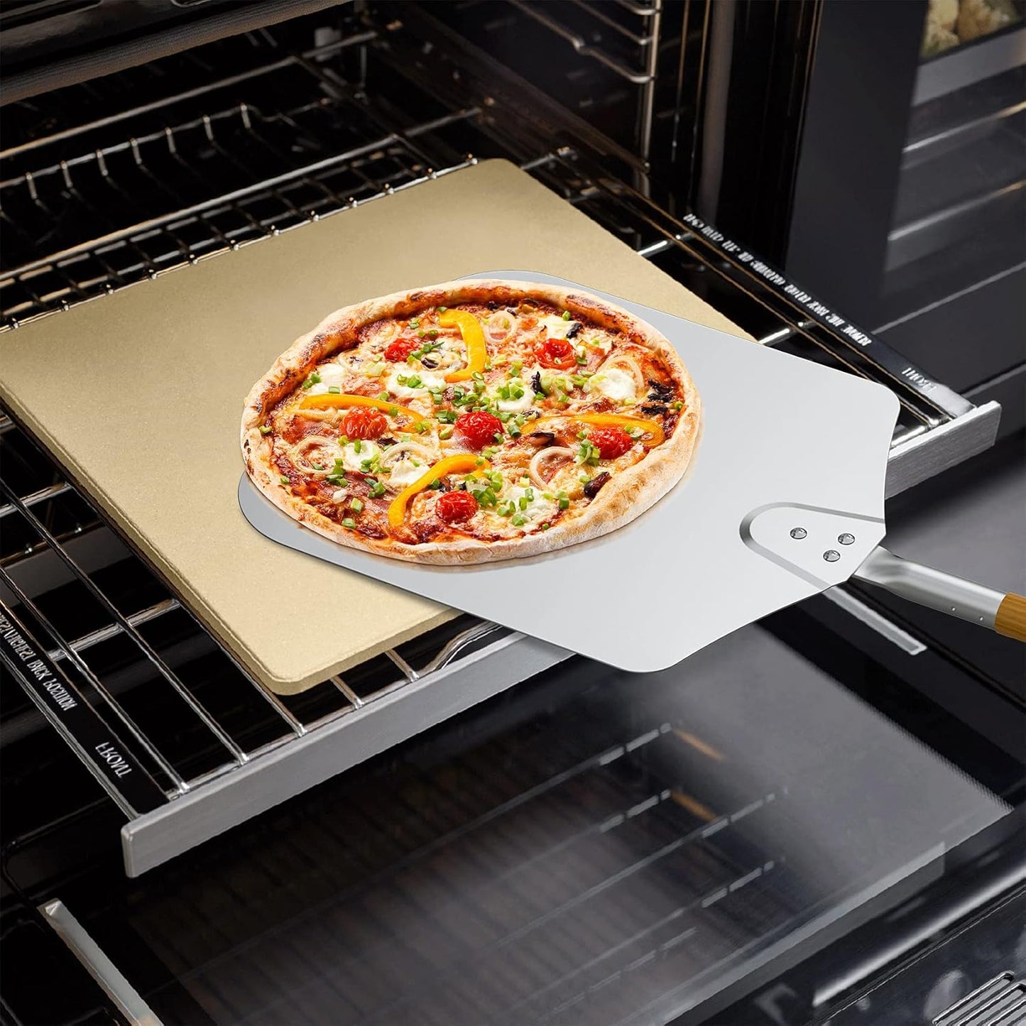 Pizza Stone for Oven and BBQ Grill, 13 inch Square Bread Baking Stone, Heavy Duty Large Ceramic Pizza Pan for Baking Pie Cookie and Cheese