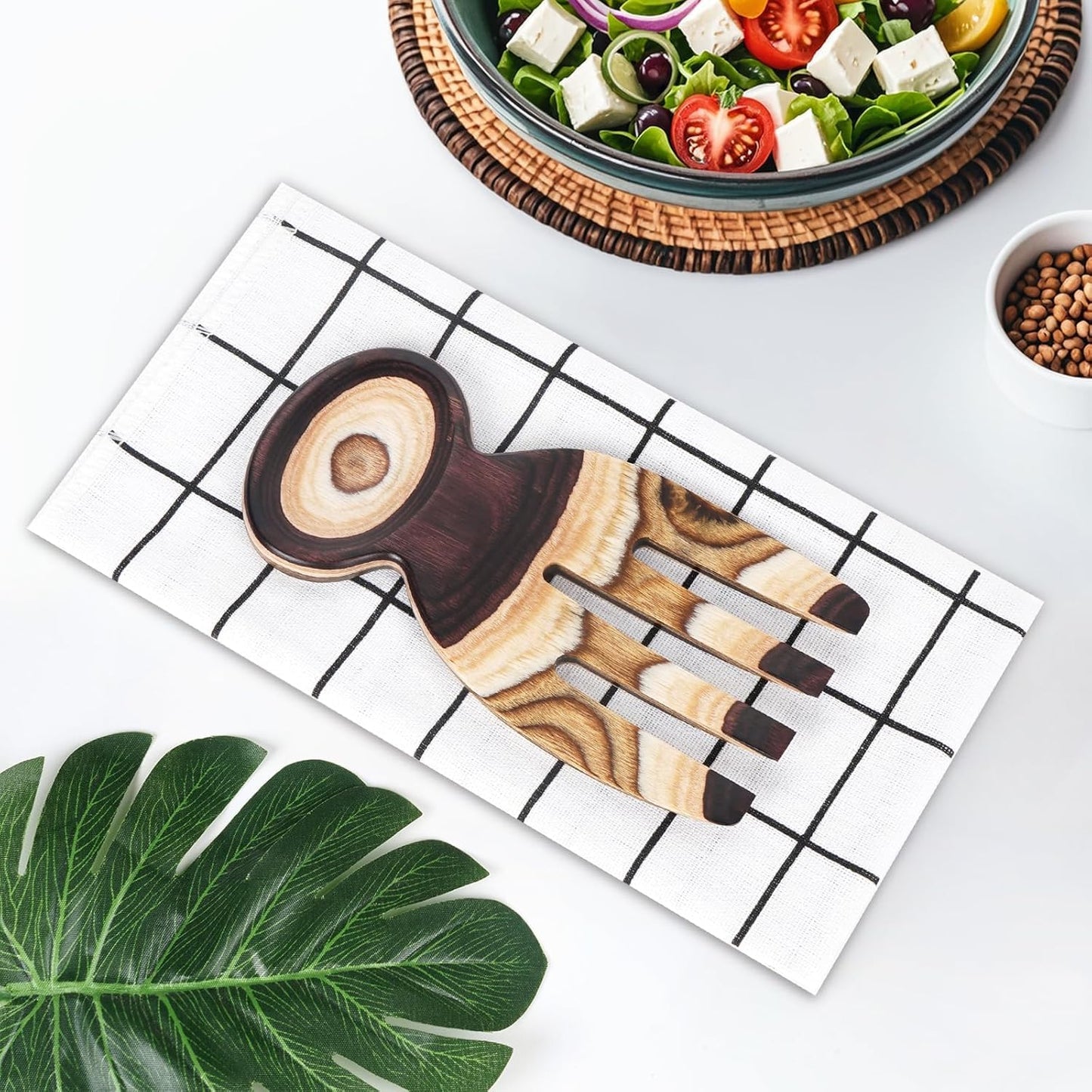 Salad Tongs, Salad Hand, Pakkawood Salad Tongs for Serving, Serving Utensils Set Salad Servers Set Kitchen Cooking Utensil