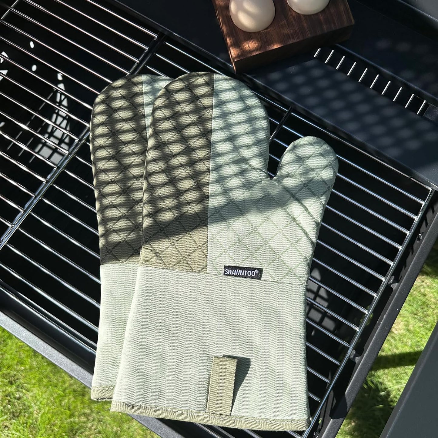 Oven Mitts and Pot Holders Sets 6pcs, Kitchen Oven Glove,High Heat Resistant 550 Degree Extra Long Oven Mitts and Potholders with Non-Slip Silicone Surface for Home Essentials (Grey) (Pistachio Green)