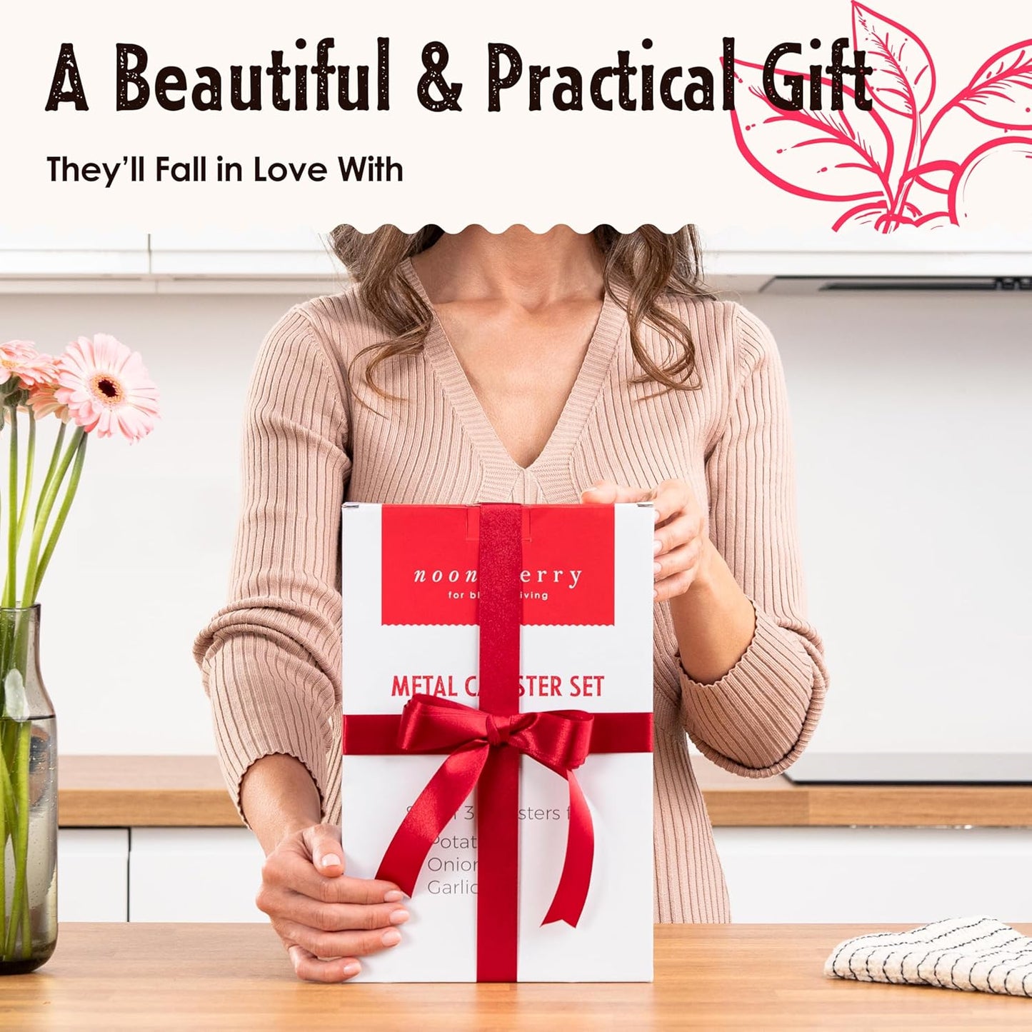 Potato and Onion Storage Bin Set – 3 Metal Farmhouse Canisters with Ventilation Holes – Rustic Kitchen Organizer for Garlic, Onion, and Potato Storage – Countertop or Pantry Use