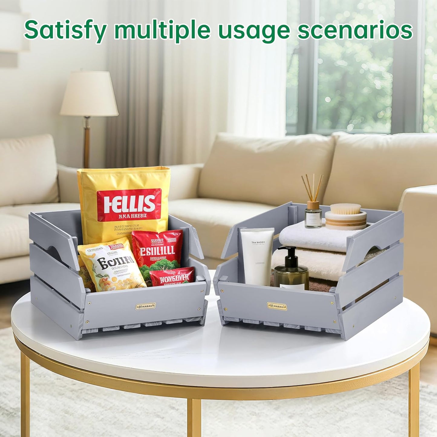 HABAU Wood Potato Onion Storage Bins - Wooden Stackable Produce Basket - Fruit Vegetable Storage for Kitchen Pantry Organization, Set 3 Pieces