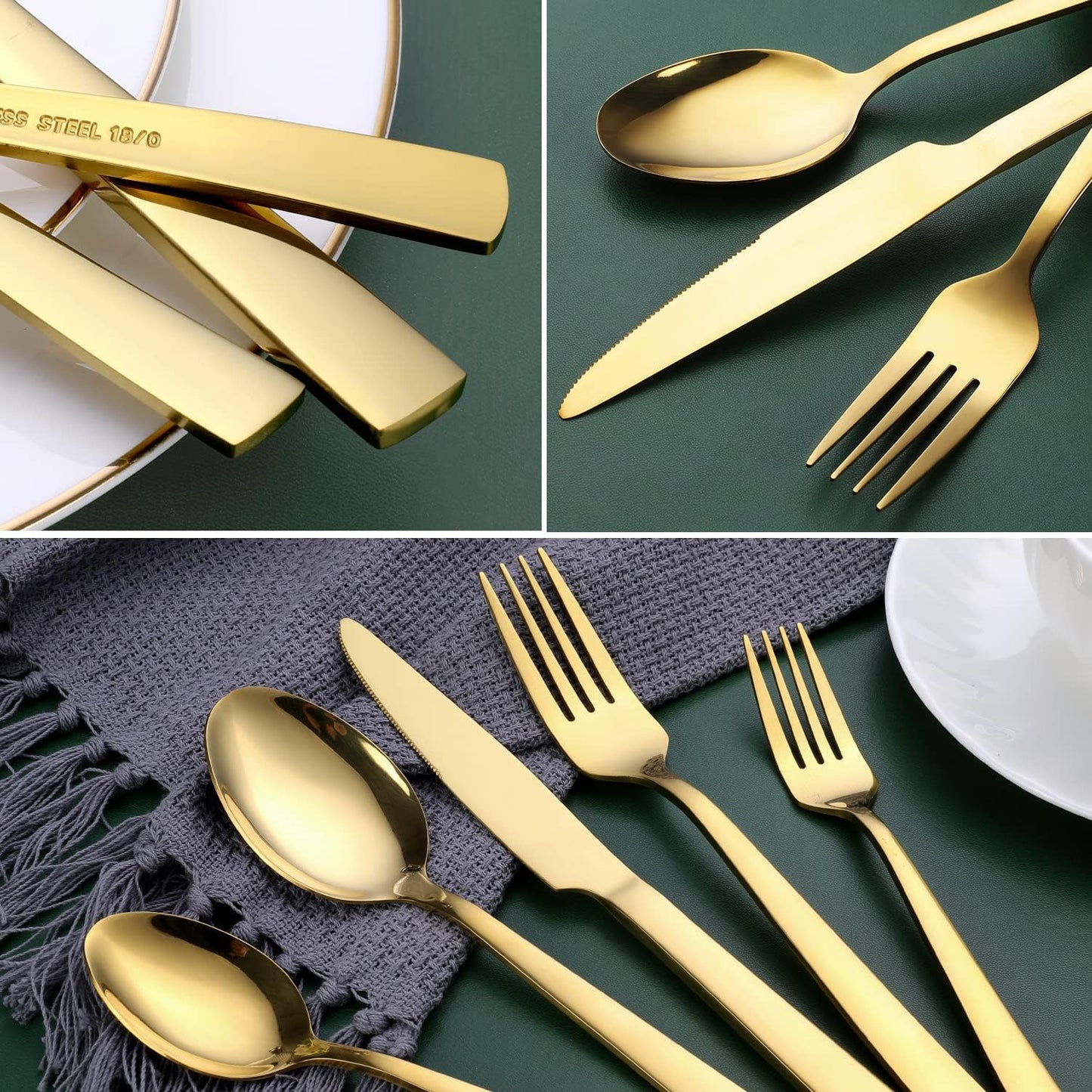Gold Silverware Set, OGORI 30-Piece Gold Forged Stainless Steel Flatware Set with Square Handle, Service of 6