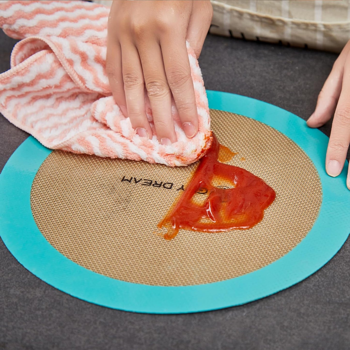 GUYDREMAT 12-Inch Silicone Baking Round Mats Set of 2 - Non-Stick, Heatproof Up to 480°F, Flexible for Large Pizza, Cakes, Pastries, Bread, Stackable Storage, Fits Toaster Ovens