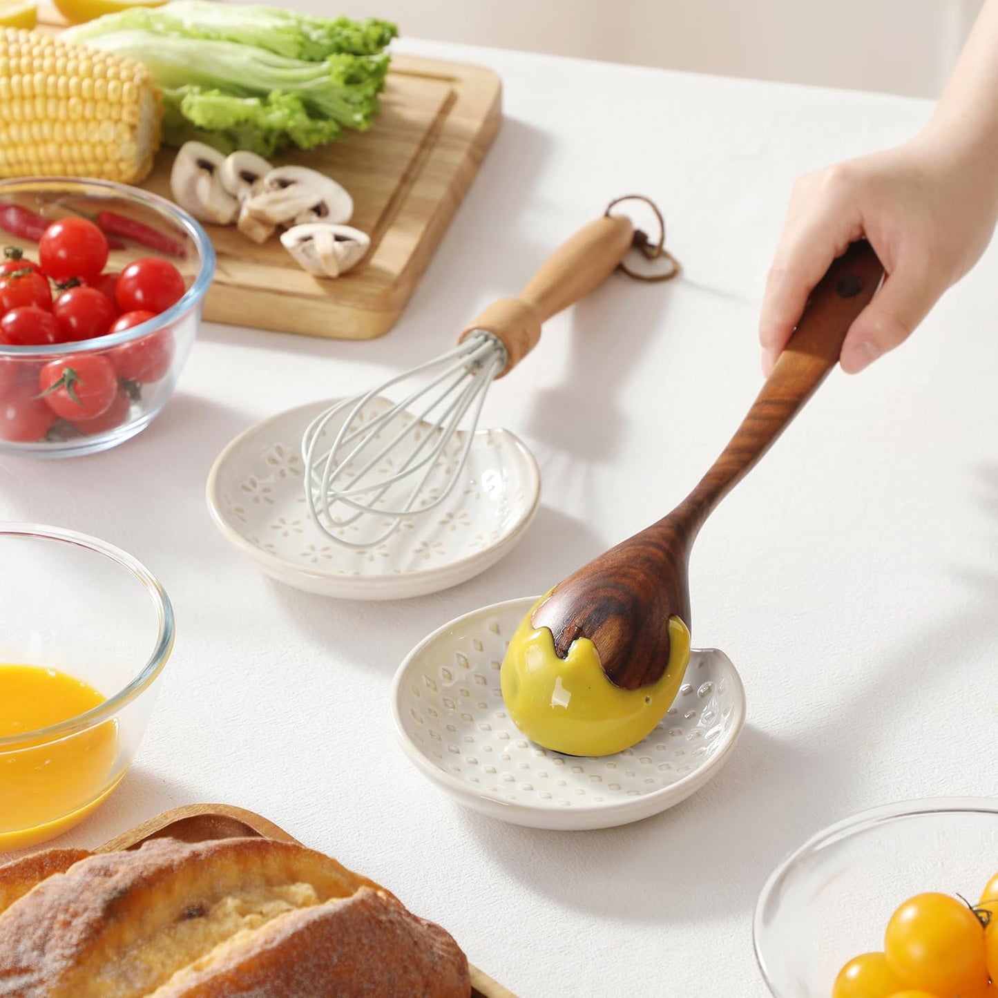 MALACASA 4 Pack Ceramic Spoon Rests for Stove Top, 4.8 inch Cooking Spoon Holder for kitchen counter, Heat-Resistant Utensil Rest, Ladle Holder Dishwasher Safe - 05, Series LYDIA