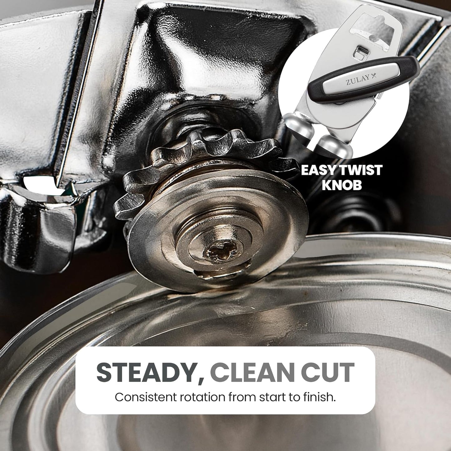 Zulay Kitchen Heavy Duty Stainless Steel Can Opener Manual with Bottle Opener - Rust Proof Manual Can Opener With Turn Knob & Comfy Soft Grip Handles - Black