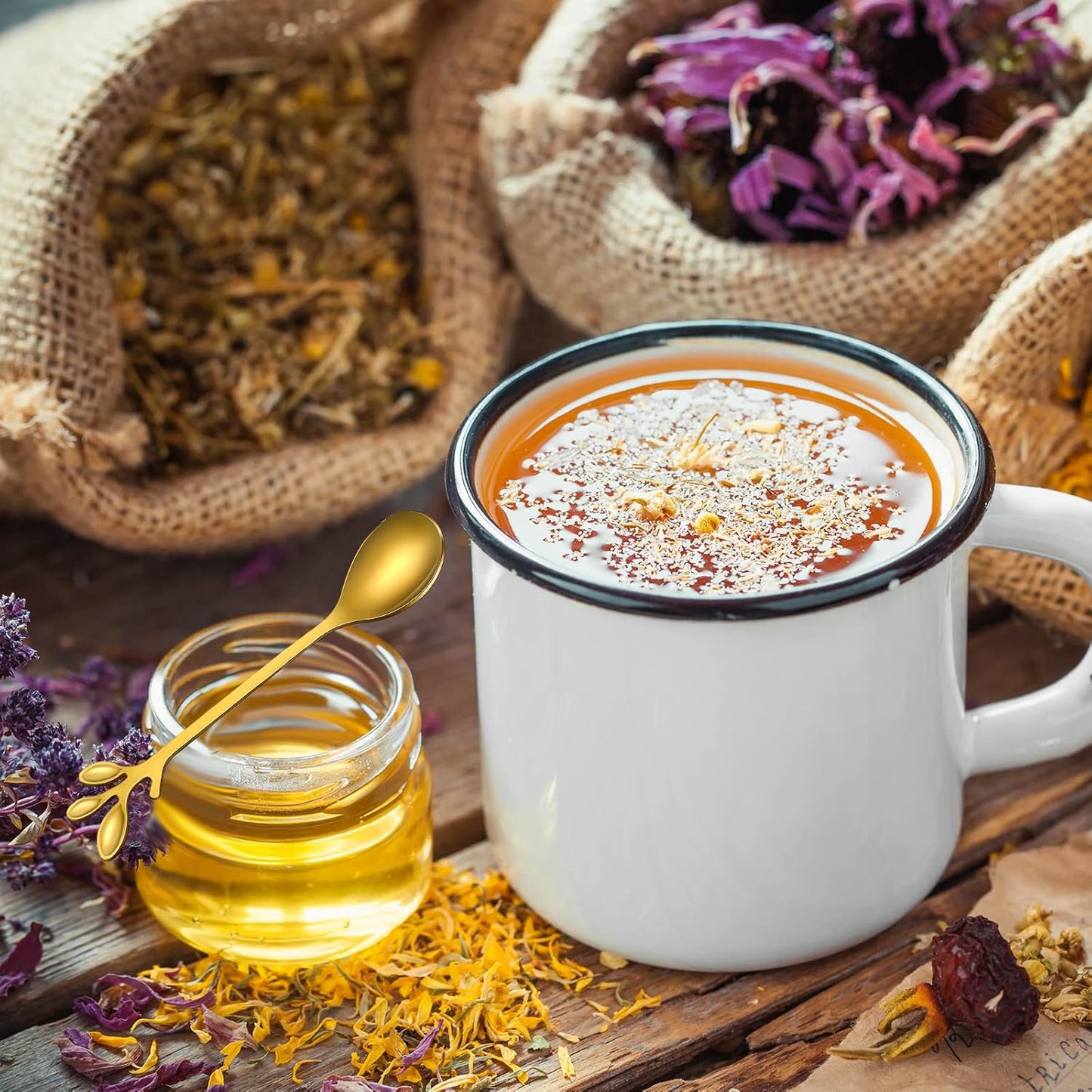 100 Pcs Demitasse Espresso Spoons Stainless Steel Bulk, 4.33'' Small Mini Coffee Tasting Dessert Spoons for Kitchen Dessert, Tea, Appetizer, 1.18'' Wide(Leave,Gold)