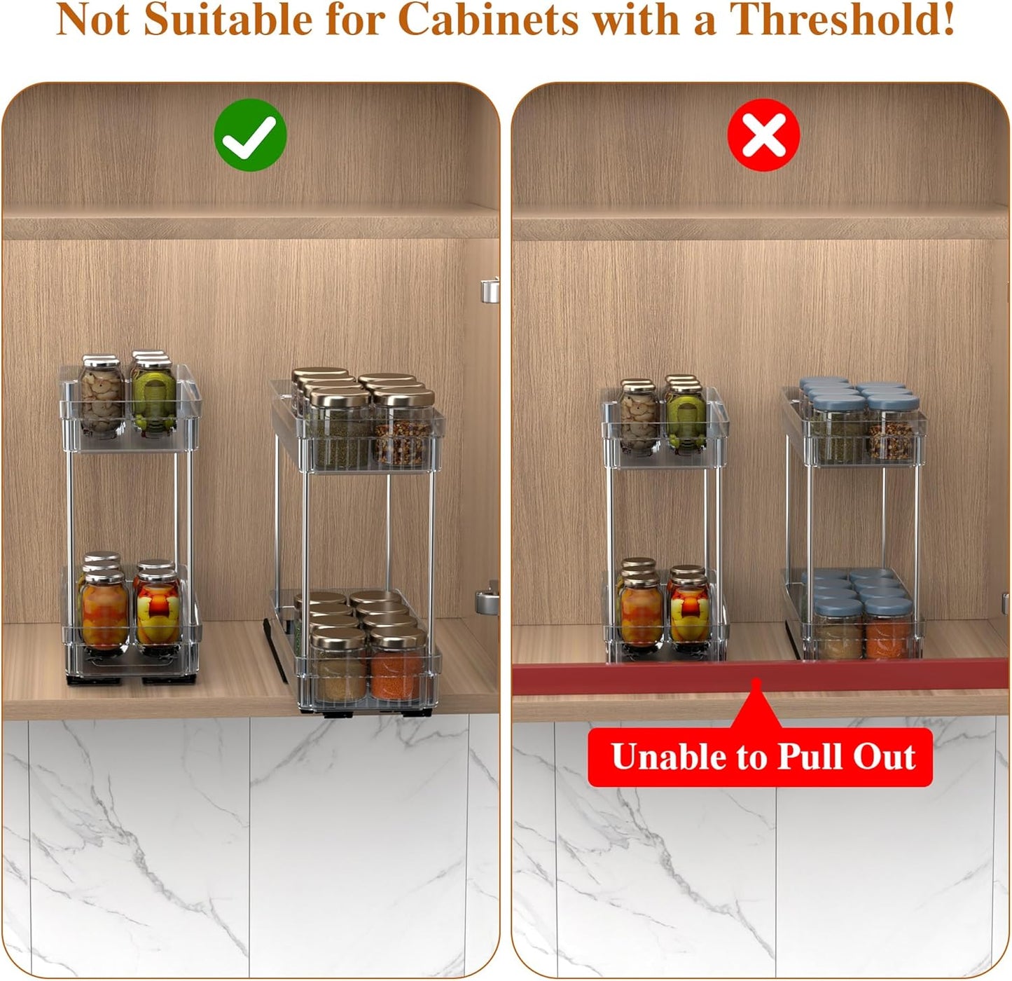 3 Pack Pull Out Spice Rack Organizer for Cabinet, 2 Tier Slide Out Spice Racks Organizer, Spice Cabinet Organizers, Cabinet Size Need:12'' High x 11'' Deep x 5'' Wide, Clear Acrylic