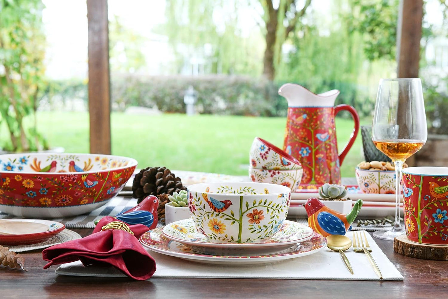 Bico Red Spring Bird Spoon Rest for Stove Top, Ceramic Spoon Holder for Kitchen Counter, Easy to Clean Coffee Spoon Rest Dishwasher Safe, Kitchen Cooking Utensil Rest for Ladles Spatula