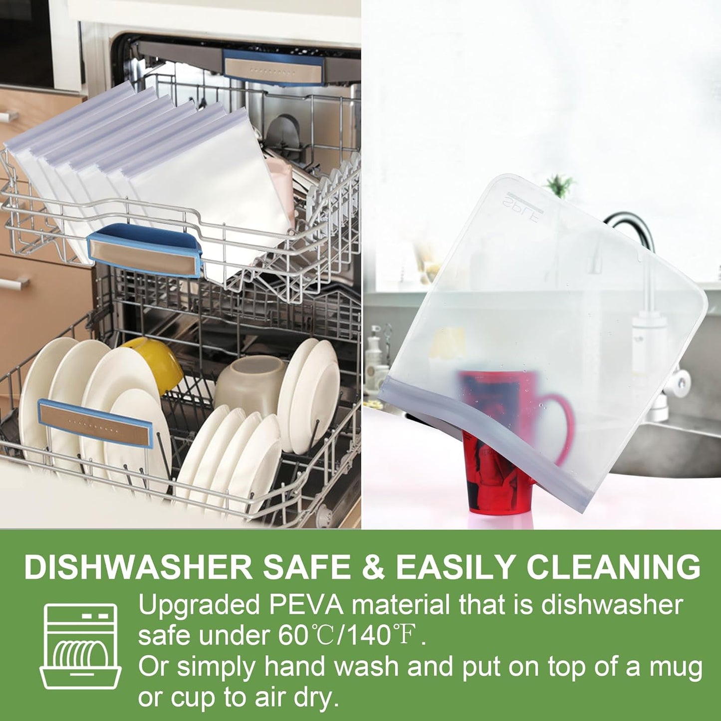 SPLF 10 Pack Reusable Sandwich Bags Dishwasher Safe, Reusable Quart Freezer Bags, Extra Thick Leakproof Food Storage Bags Silicone and Plastic Free for Marinate Meats, Cereal, Lunch, Travel Items Gray