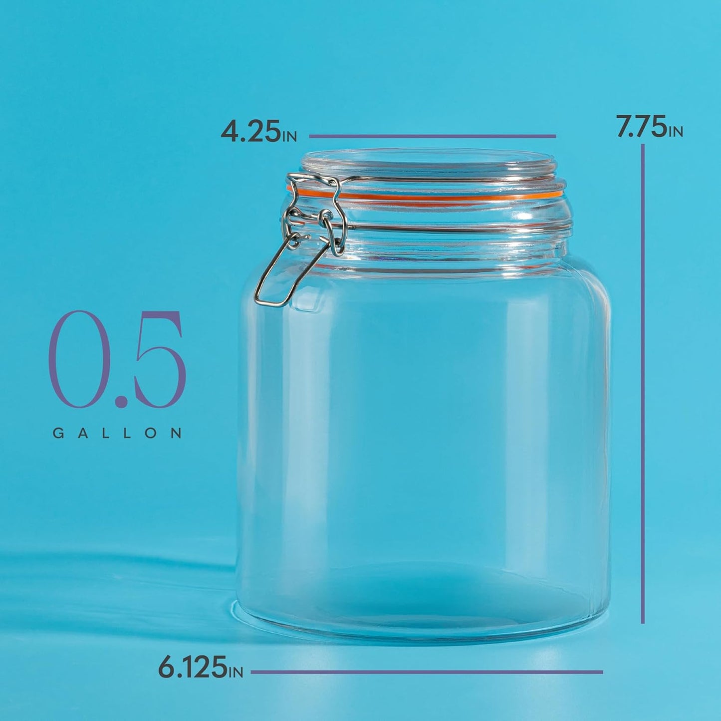 kitchentoolz Half Gallon Glass Large Mason Jars with Airtight Lid - 64oz Wide Mouth Flour & Sugar Container. Also for Sourdough, Pasta, Pickles, Cookies- Flip Top Hinged Closure - 2 Pack