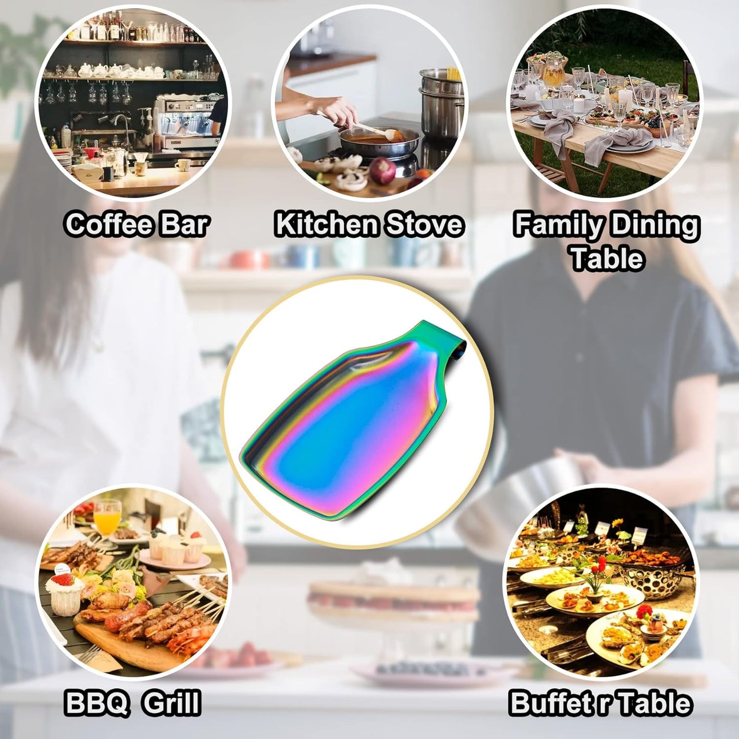 Rainbow Spoon Rest for Stove up, Stainless Steel Spoon Holder For Kitchen Counter, Large Spoon Rest, Spatula Spoon Ladle Utensil Holder, Dishwasher Safe, Rainbow Kitchen Accessories