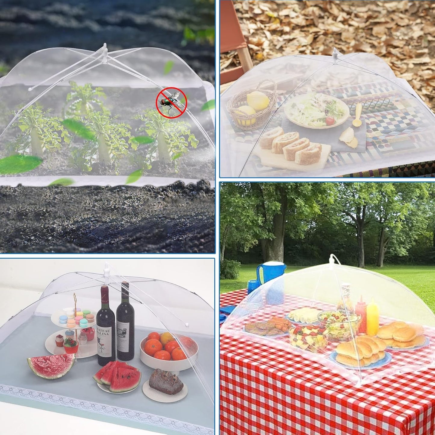 JULBEAR 4 Pcs Extra Large Mesh Food Cover Tent Umbrella Food Screen Covers for Outside Pop-up Mesh Reusable Food Nets for Parties Picnics Outdoor BBQs Collapsible (2 Pcs 40"x24", 2 Pcs 32"x24")