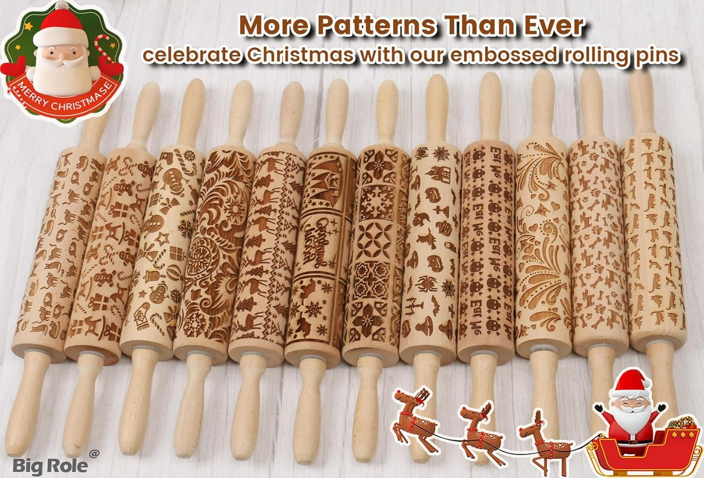 Floral Rose Embossed Rolling Pin for Baking Cookies Embossing Rolling Pins with Design Wooden Engraved Springerle Shortbread Roller Pin Flower Patterned Clay Pottery Ceramic Stamp Mold Bakers Women