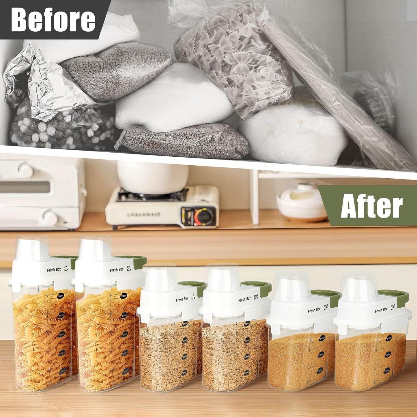 Cereal Storage Container 4Pack,61oz/1.8L Airtight Food Storage Containers With Lids,Organizers Storage With Measuring Cup for Beans,Sugar,Rice,Nuts,Snacks,Dog Cat Pet Food,Candy