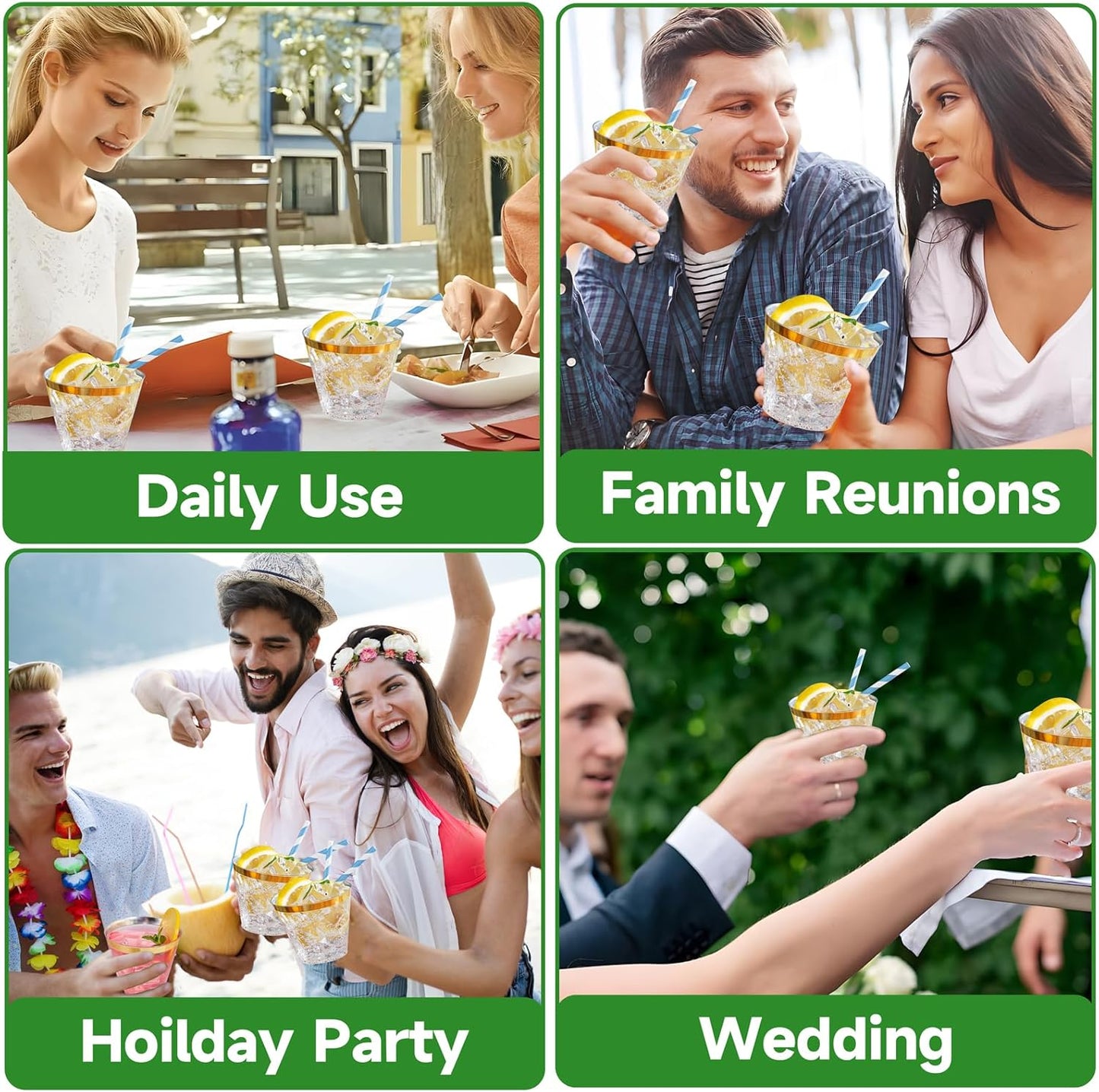 I00000 60PCS Gold Plastic Cups, 9 oz Clear Disposable Cups with Golden Trim, Heavy-Duty Disposable Hard Plastic Wine Glasses Cocktail Glasses Perfect for Party & Wedding