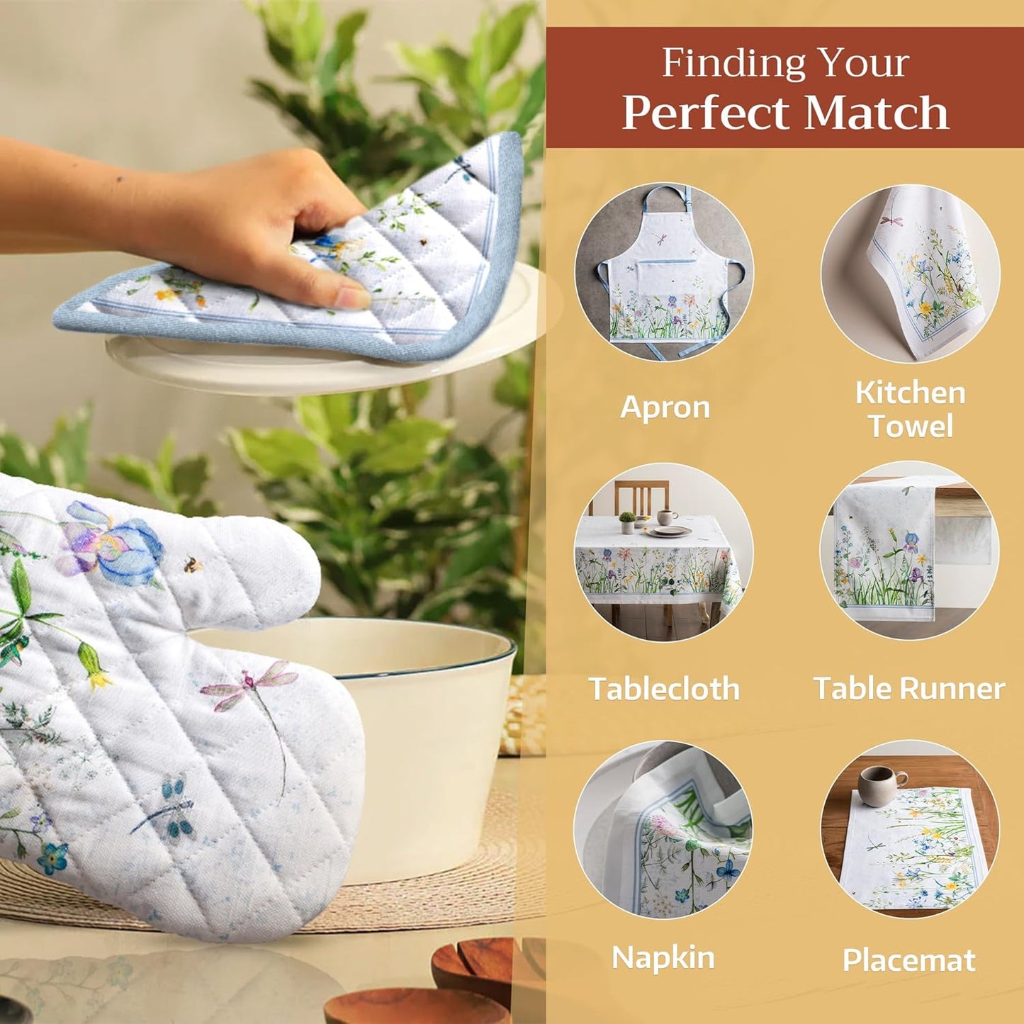 Maison d' Hermine Pot Holders 100% Cotton Heat Resistant Potholders 8" x 8" Hot Pads with Loop BBQ, Cooking, Baking, Grilling, Kitchen, Handling Hot Pans Spring/Summer (Pack of 1, Fleurs De Mai)