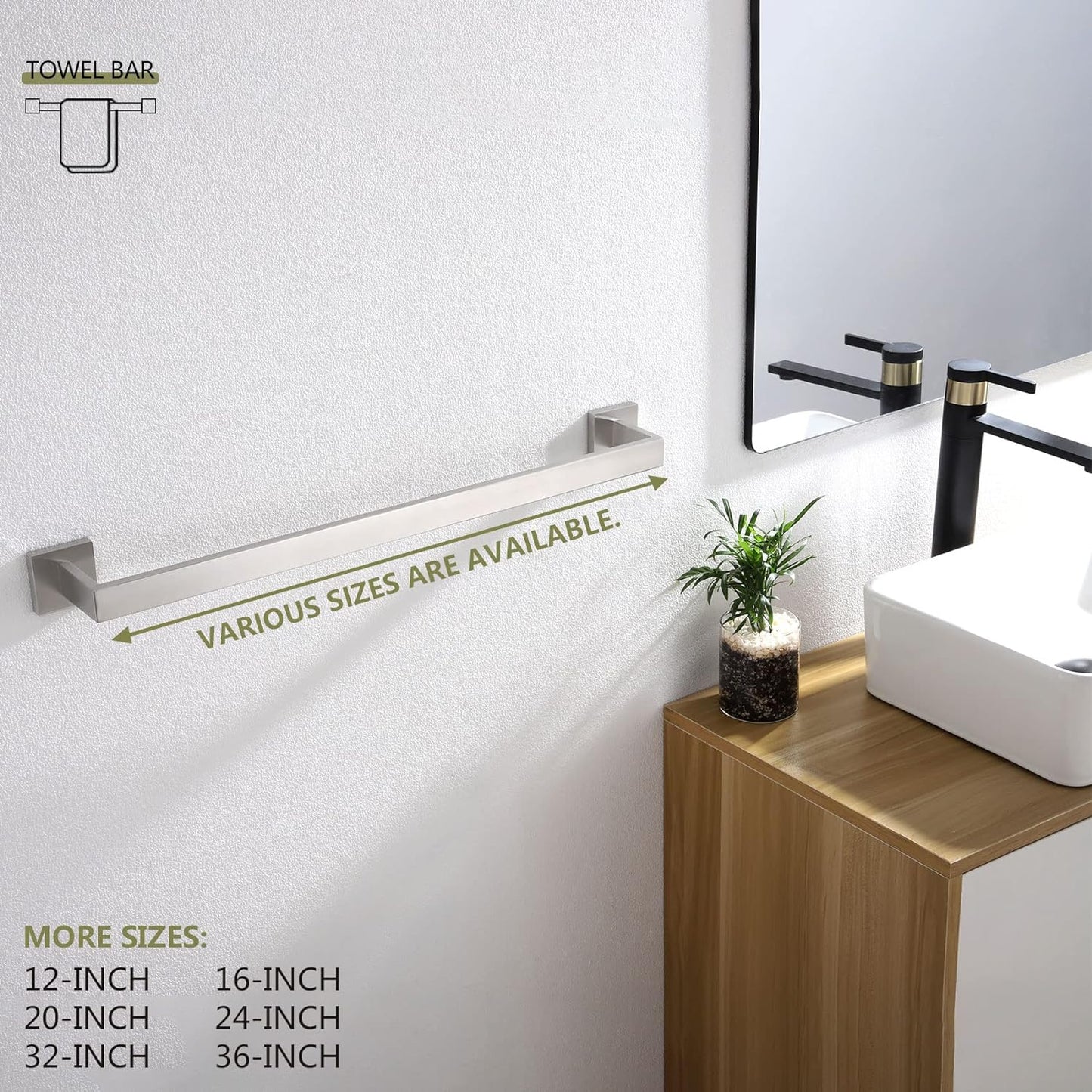 KOKOSIRI 20-Inch Single Towel Bar, Bathroom Kitchen Towel Holder, Wall Mounted T-304 Stainless Steel Towel Rack 2 Pack, Brushed Nickel, B4003BR-L20-P2