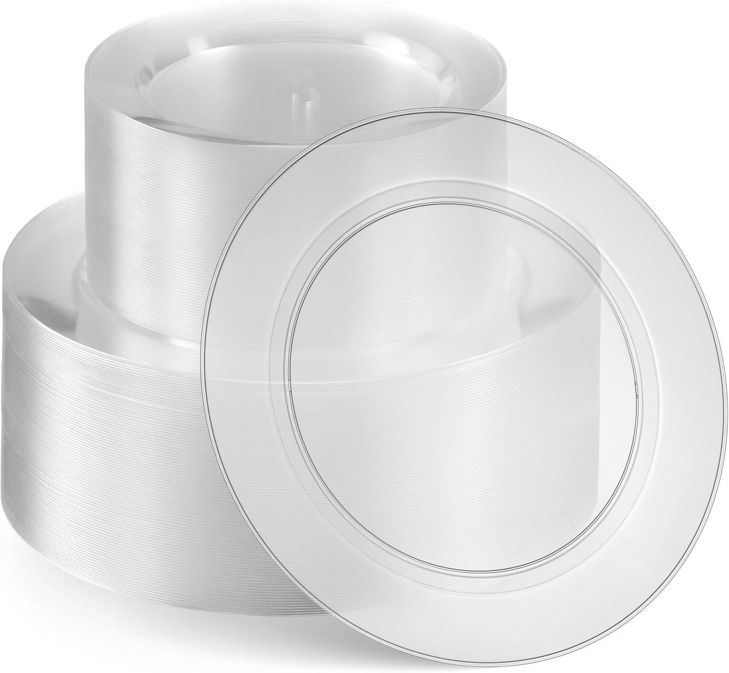 Munfix 100 Clear Plastic Plates Set, 50 Pcs 10 Inch Plastic Dinner Plates and 50 Pcs 7 Inch Plastic Dessert Plates, Elegant Fancy Heavy Duty Disposable Plates for Party, Wedding, Clear