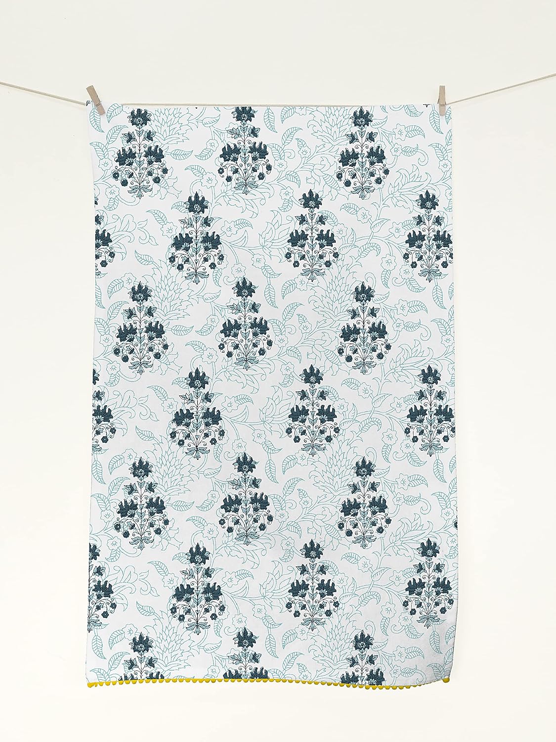 Printed Kitchen Dish Bar Tea Towels Cotton with Trims Hand Towel Gift for Mothers Day Cotton Dish Towel Sets Gift for Mom - White & Blue, Set of 4-18x28 inches