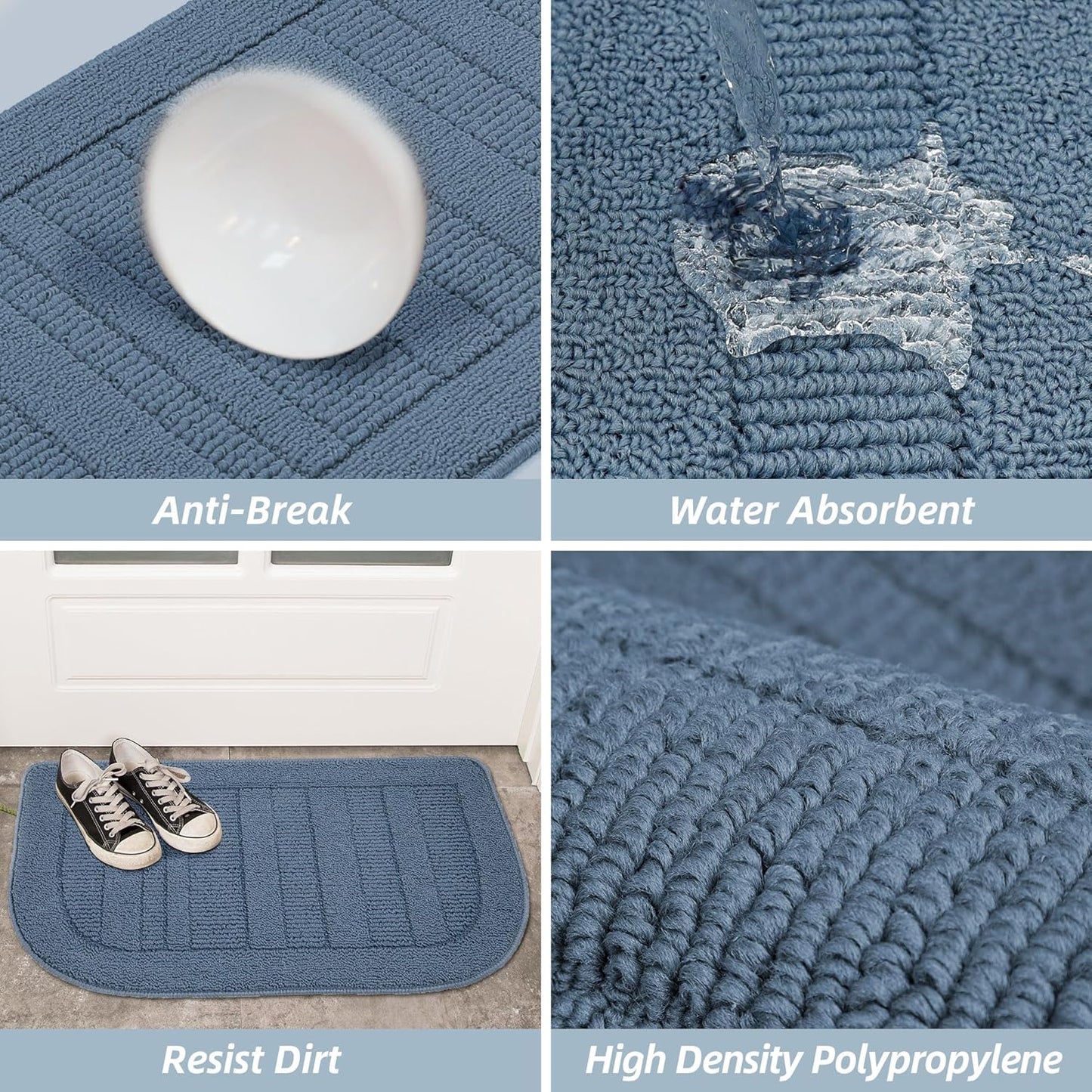 BEQHAUSE 30x18 Inch Kitchen Rug Mat Durable Kitchen Rugs Non-Slip Washable Absorbent Kitchen Mats for Floor Dirt-Resistant Semicircular Kitchen Mat (Blue)